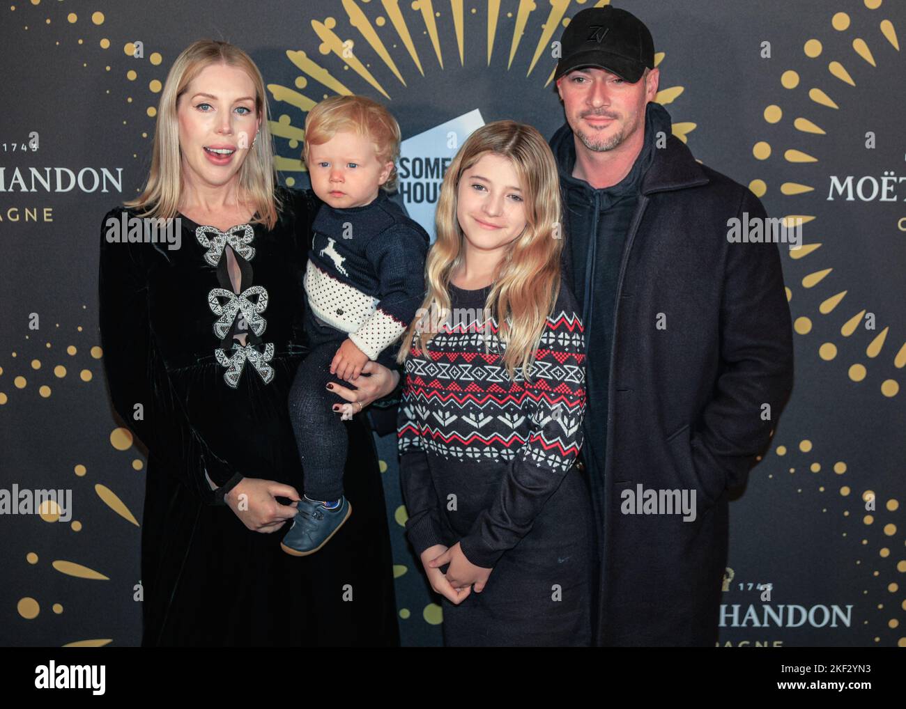 London, UK. 15th Nov, 2022. Katherine Ryan and partner Bobby Kootstra with children. VIP and celebrity arrivals for the opening eve of SKATE with Moet & Chandon, the ice rink within the beautiful setting of the Somerset House courtyard in London. Credit: Imageplotter/Alamy Live News Stock Photo