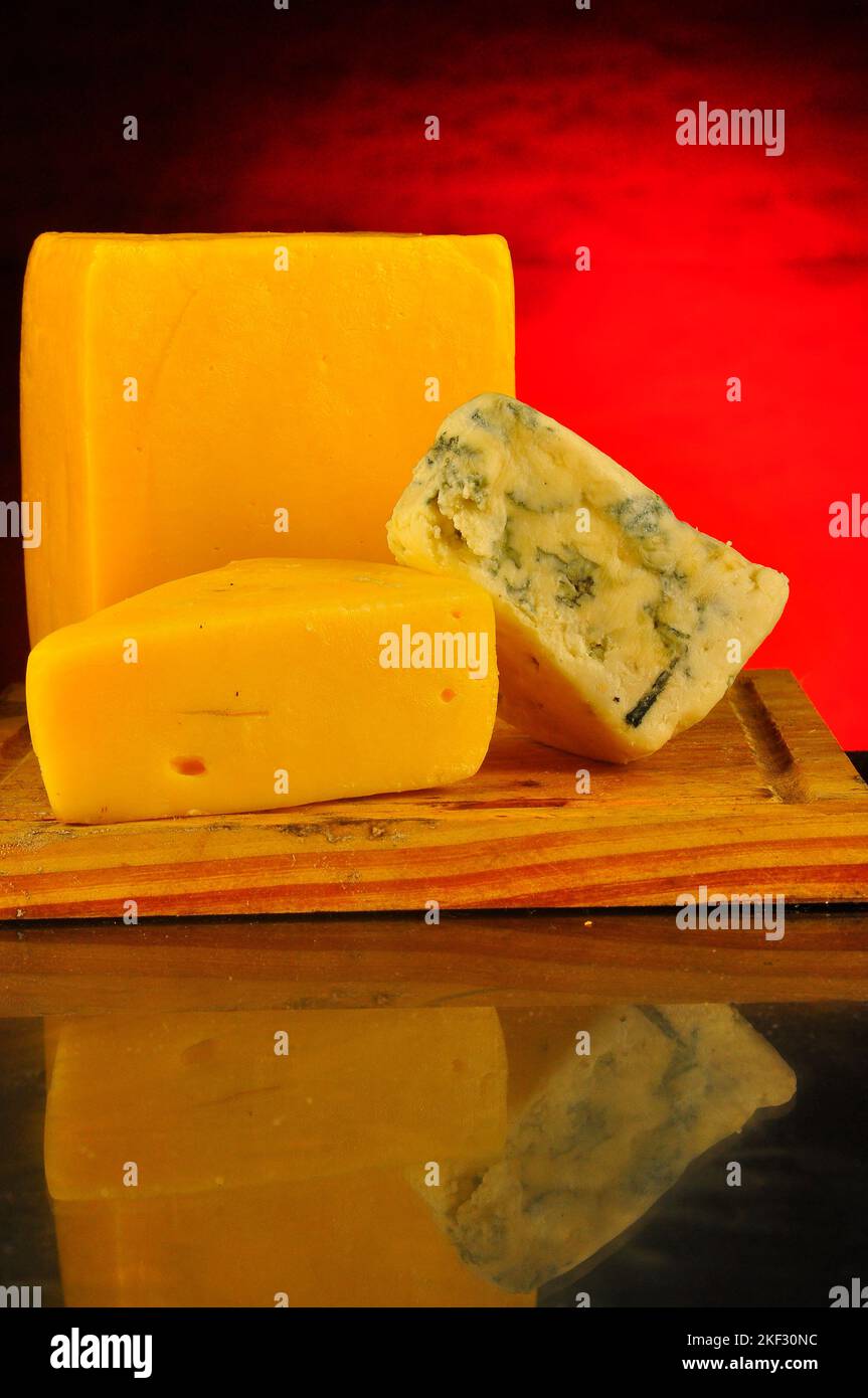 Table with a mix of different cheeses Stock Photo Alamy