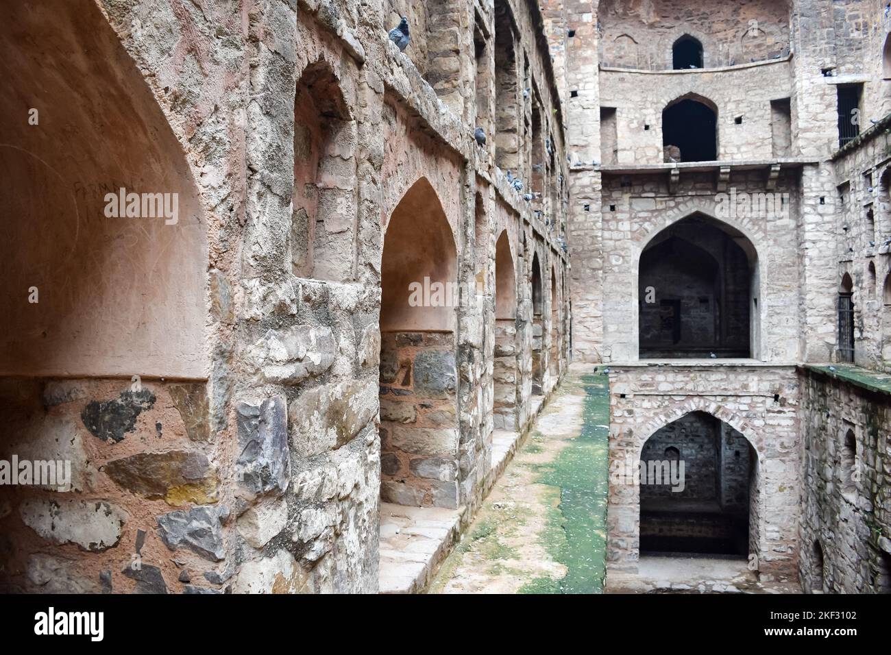 Agrasen Ki Baoli (Step Well) situated in the middle of Connaught placed New Delhi India, Old Ancient archaeology Construction Stock Photo