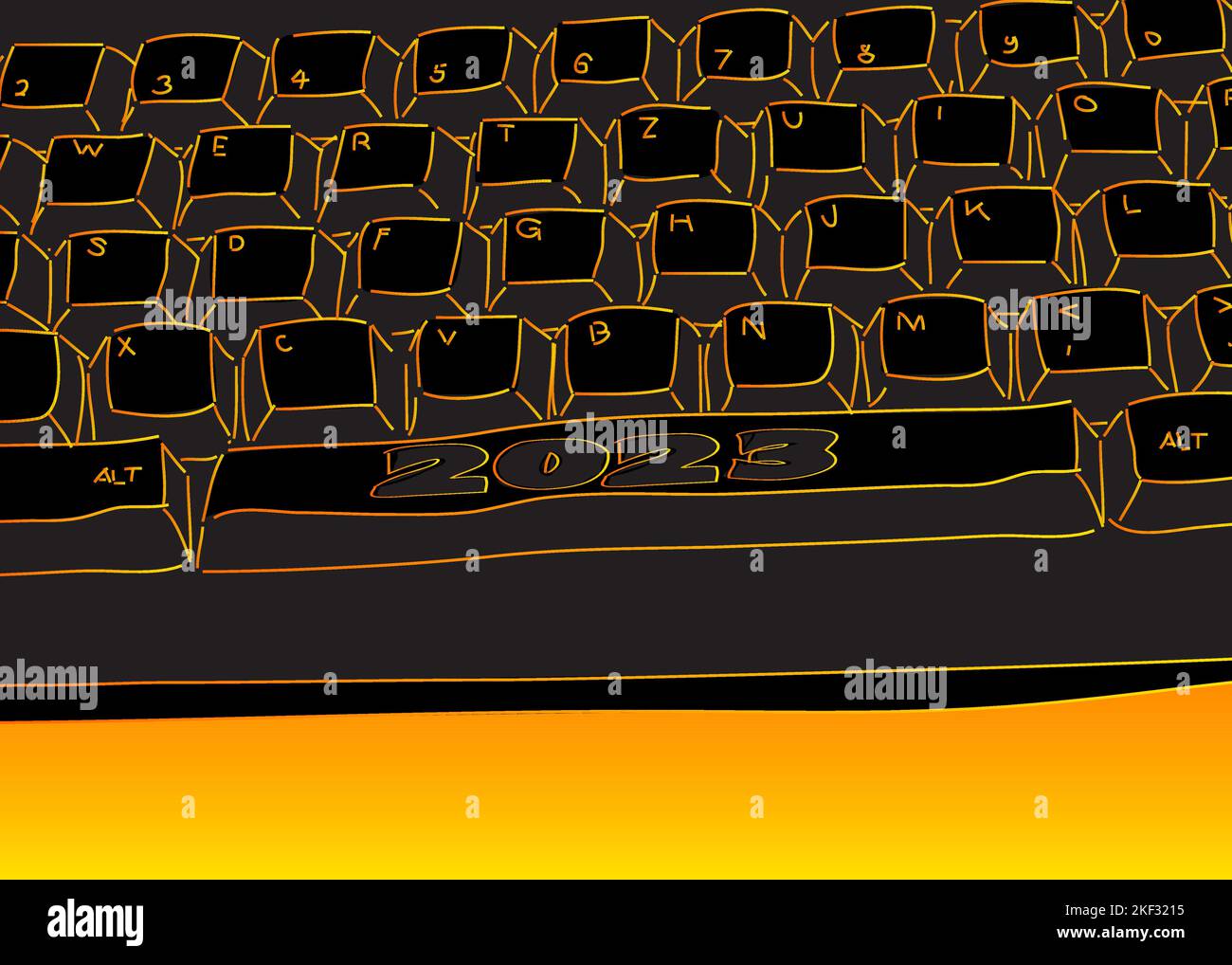 Computer Keyboard with number 2023. Closeup of an electronic Computer