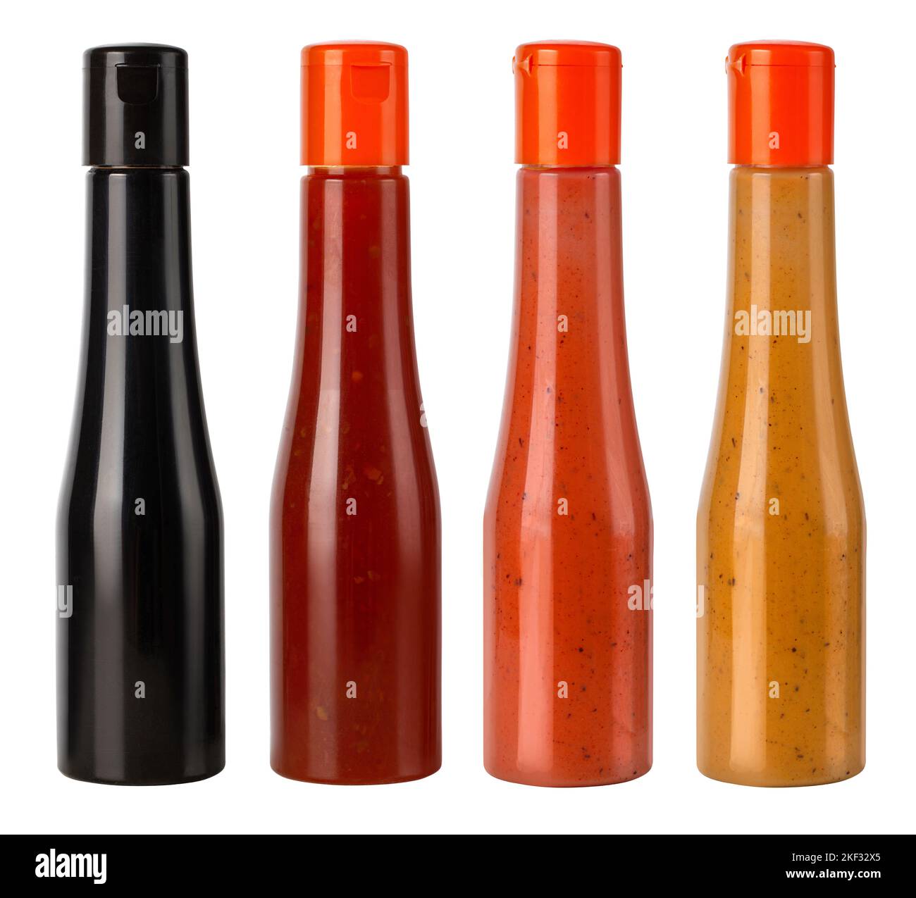 Set of barbecue sauces bottles mockup isolated on white background