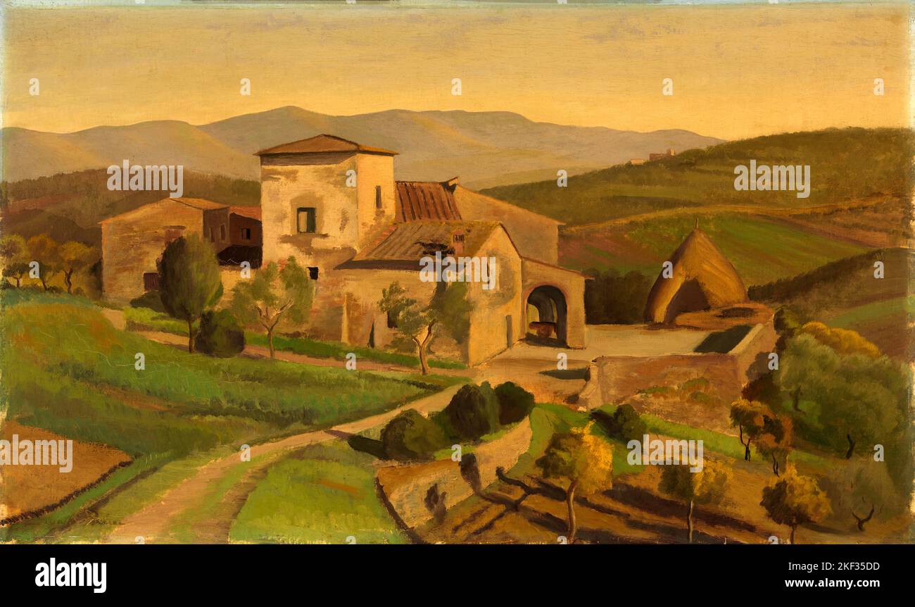 Oil painting of a Tuscan farm in Tuscany, Italy, by Edward Bruce ca. 1926-1931 Stock Photo