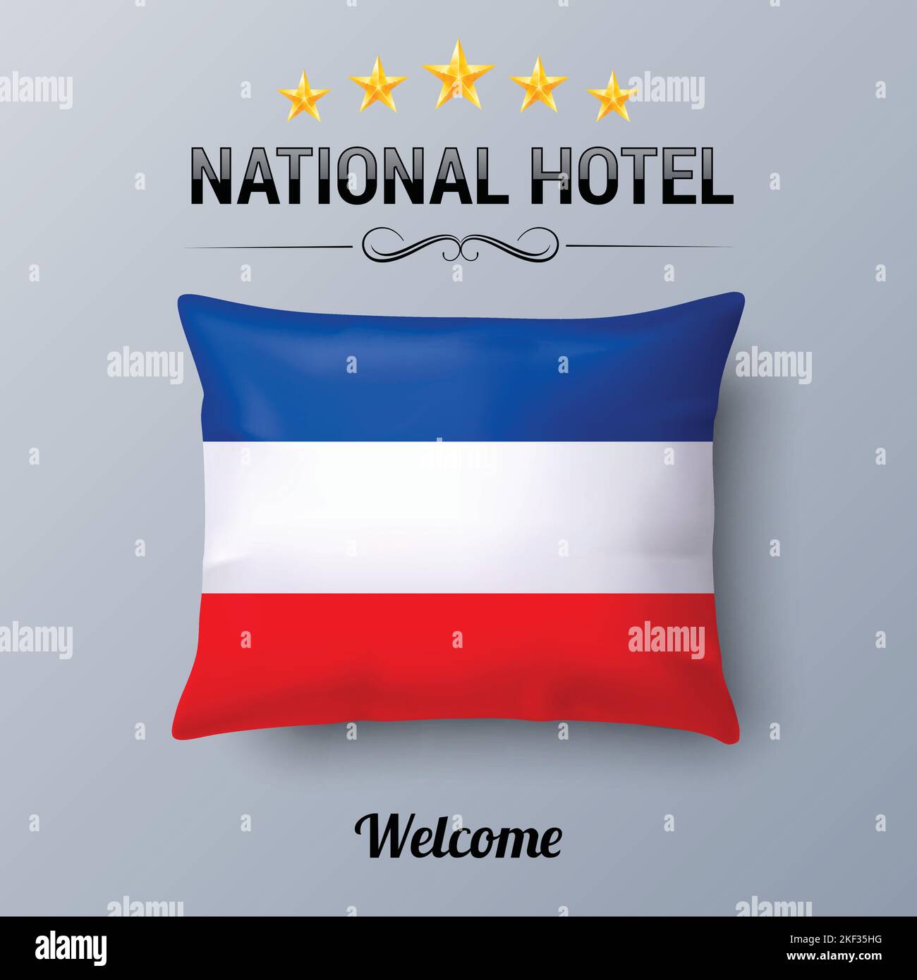 Realistic Pillow and Flag of Yugoslavia as Symbol National Hotel. Flag Pillow Cover with Yugoslavian flag Stock Vector