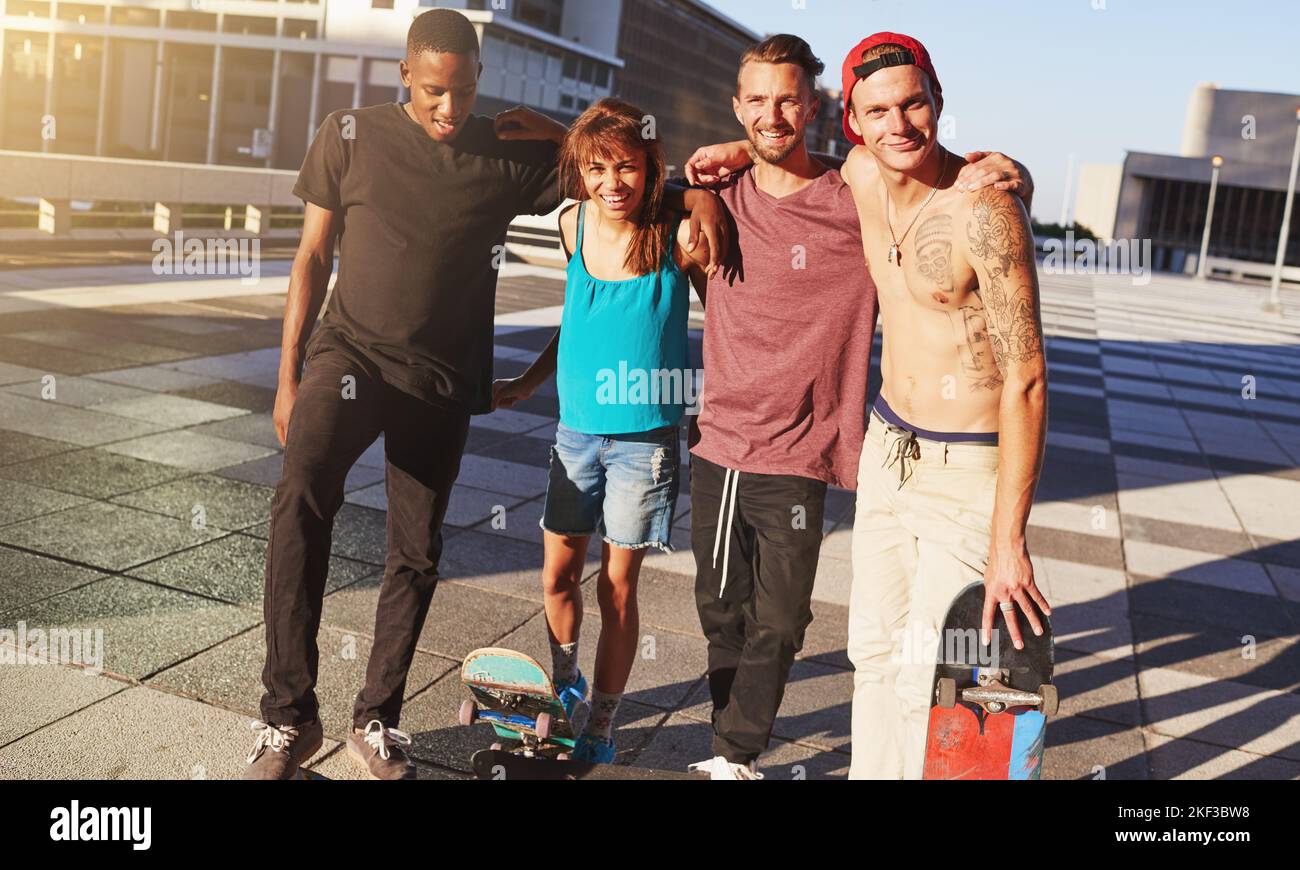 Do what you love. a group of skaters standing together Stock Photo Alamy