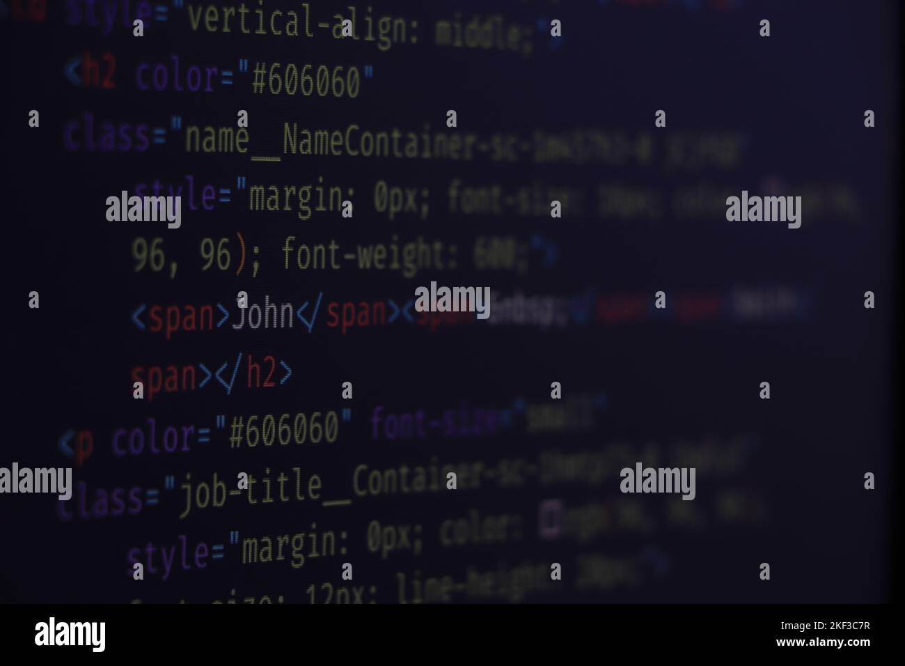 Code syntax on a computer screen Stock Photo