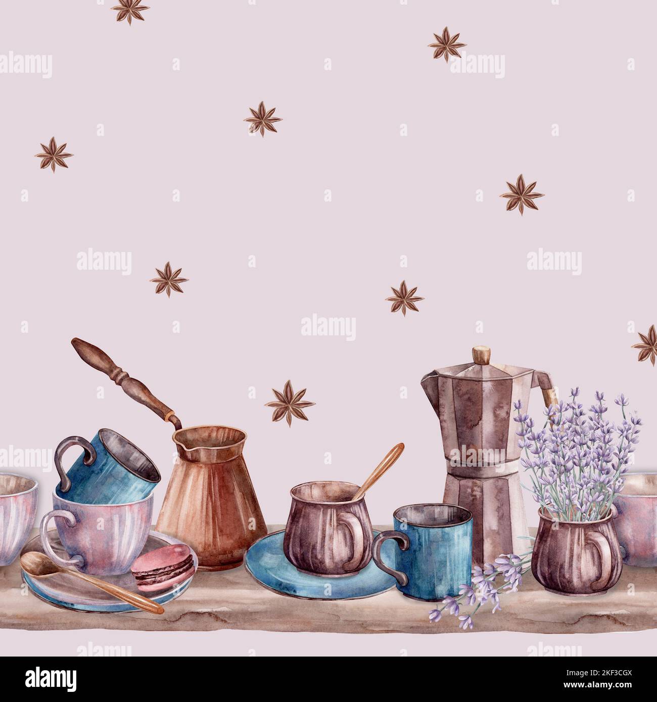 Pink Coffee Draw Pattern Coffee. Pink Watercolor. Pattern. Illustration for clipart. Designed ...
