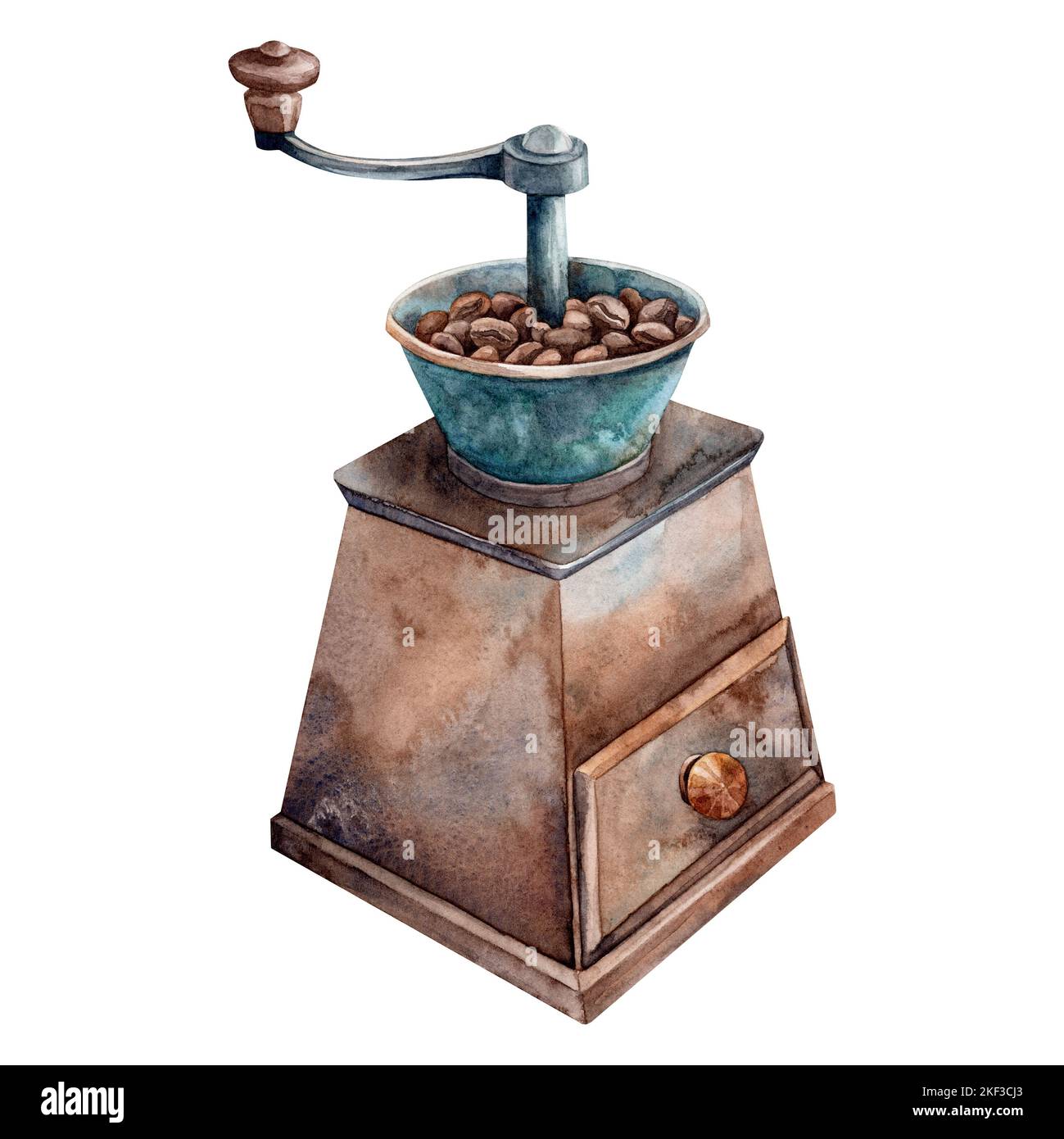 Coffee grinder. Watercolor. Isolate. Illustration for clipart. Designed