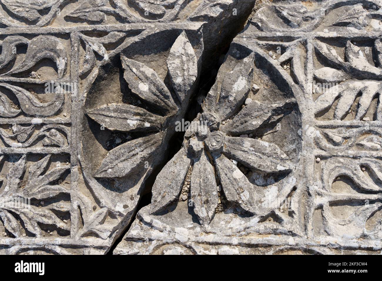 Stone decoration in the ancient city of Xanthos in Turkey. Ruins of ancient Greek civilization, stone objects of culture and art. High quality photo Stock Photo