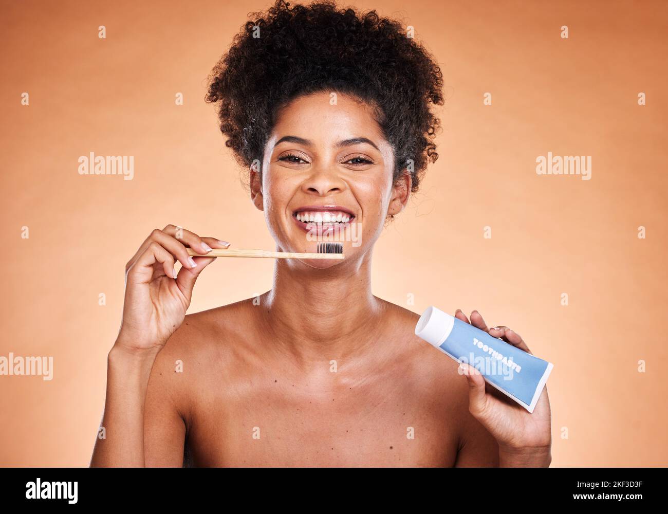 Black woman, dental hygiene and toothbrush with toothpaste for brushing