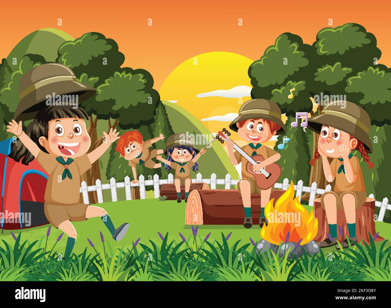 Children camping out forest scene illustration Stock Vector Image & Art ...