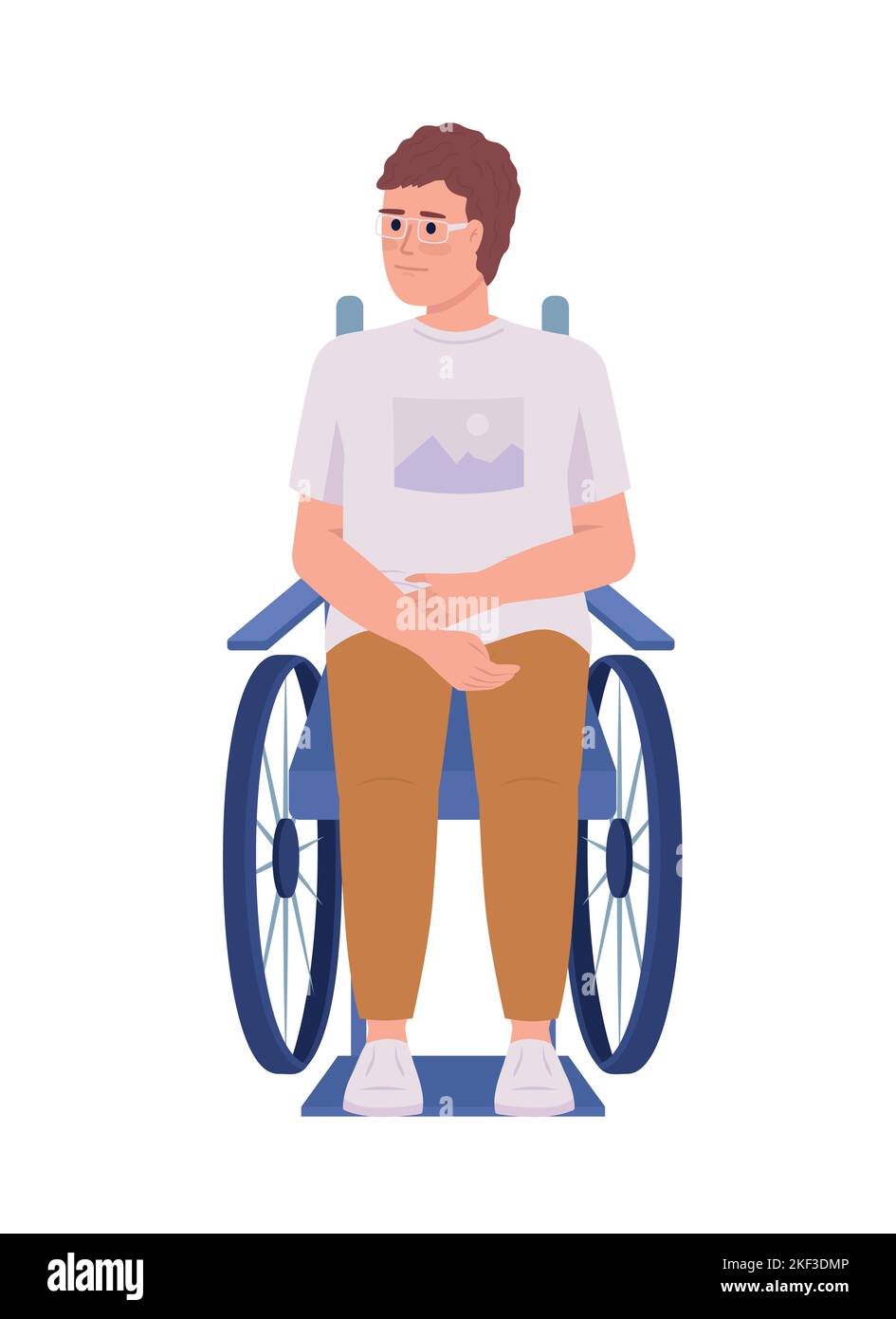 Disabled man with glasses semi flat color vector character Stock Vector