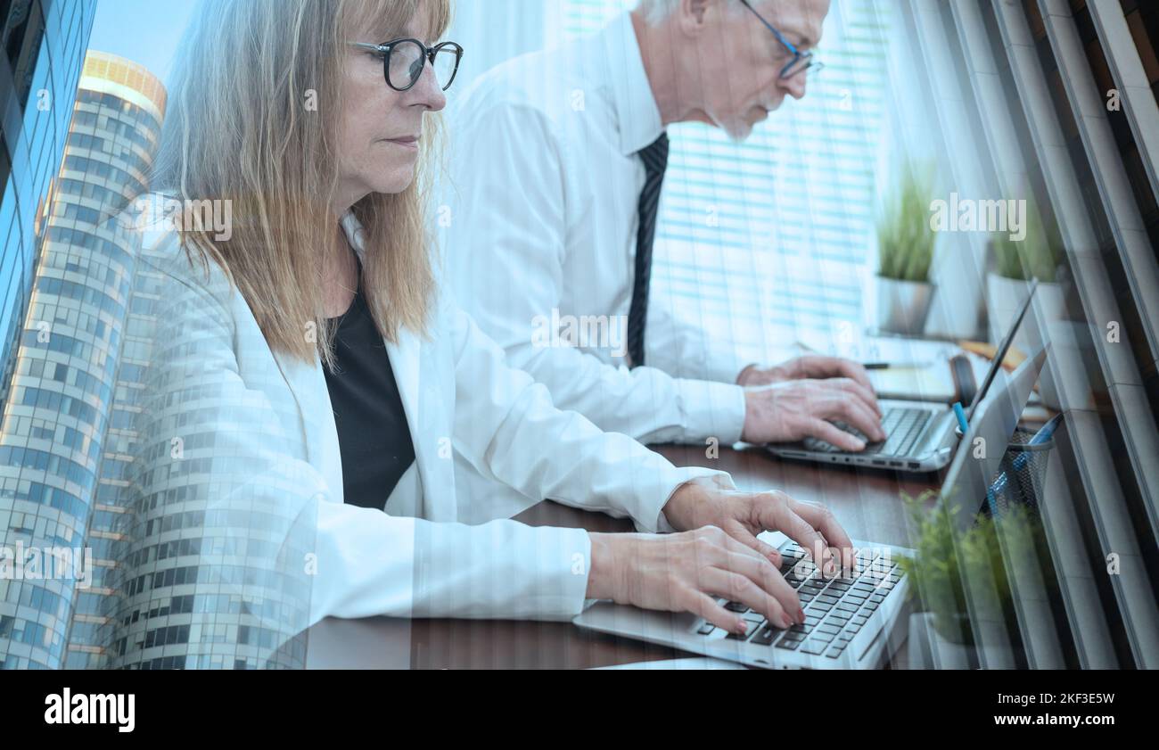 Businesspeople working together in office; multiple exposure Stock ...