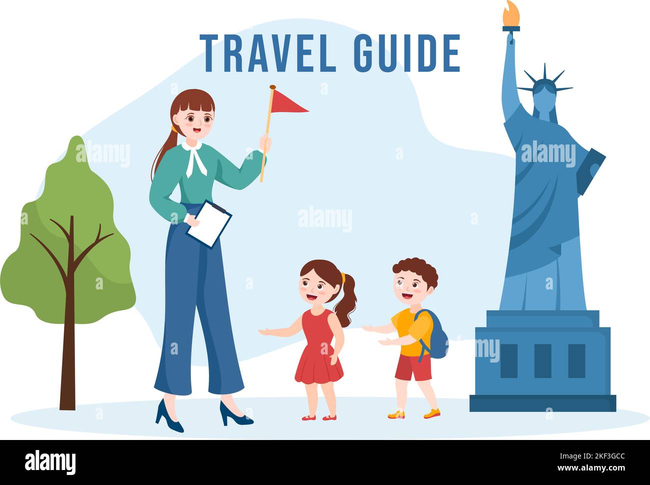 Travel Guide and Tour with Showing Interesting Places to Kids or Tourist for Planning Vacation in Flat Cartoon Hand Drawn Templates Illustration Stock Vector