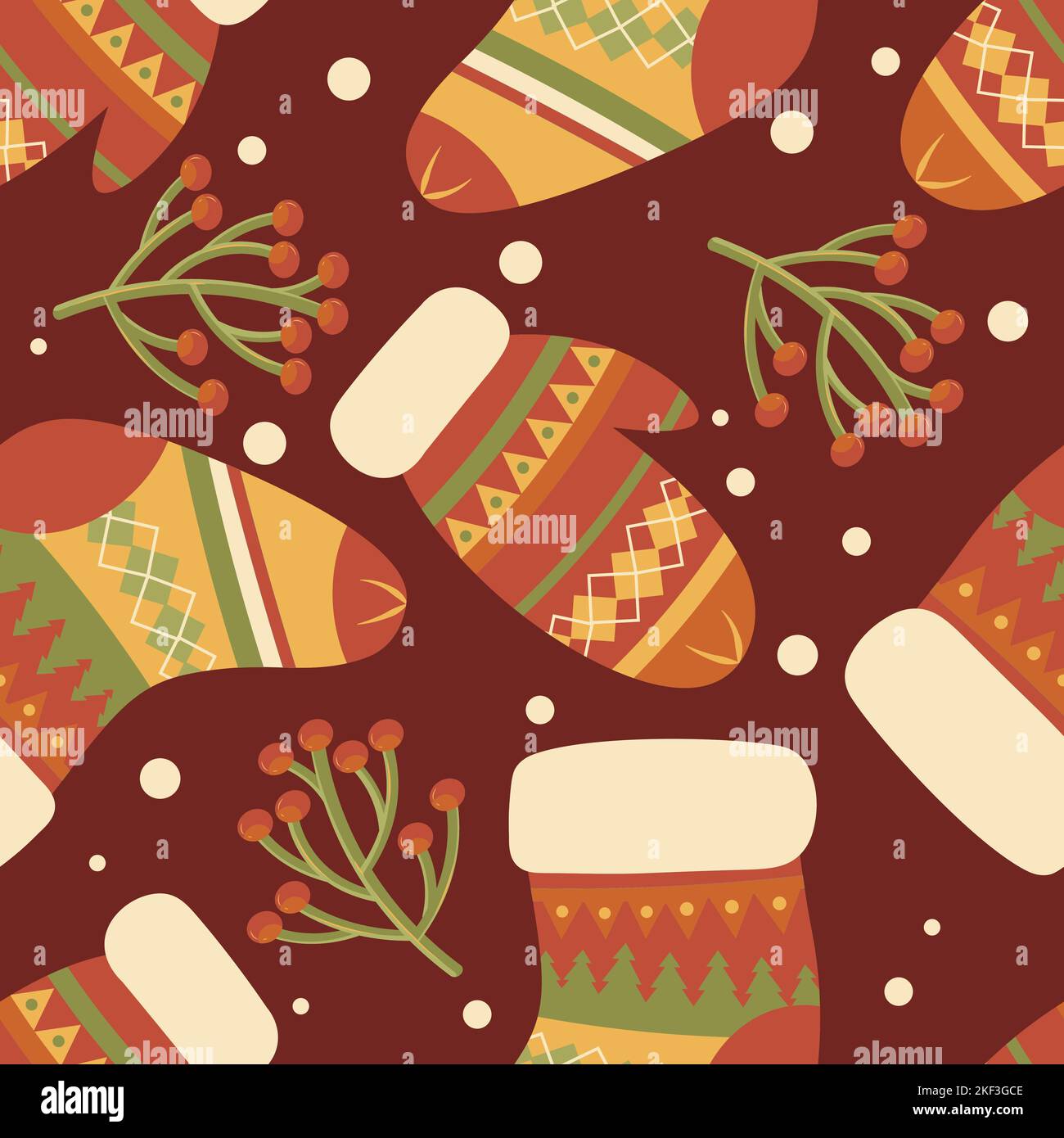 Seamless christmas pattern christmas socks and mittens vector Stock Vector