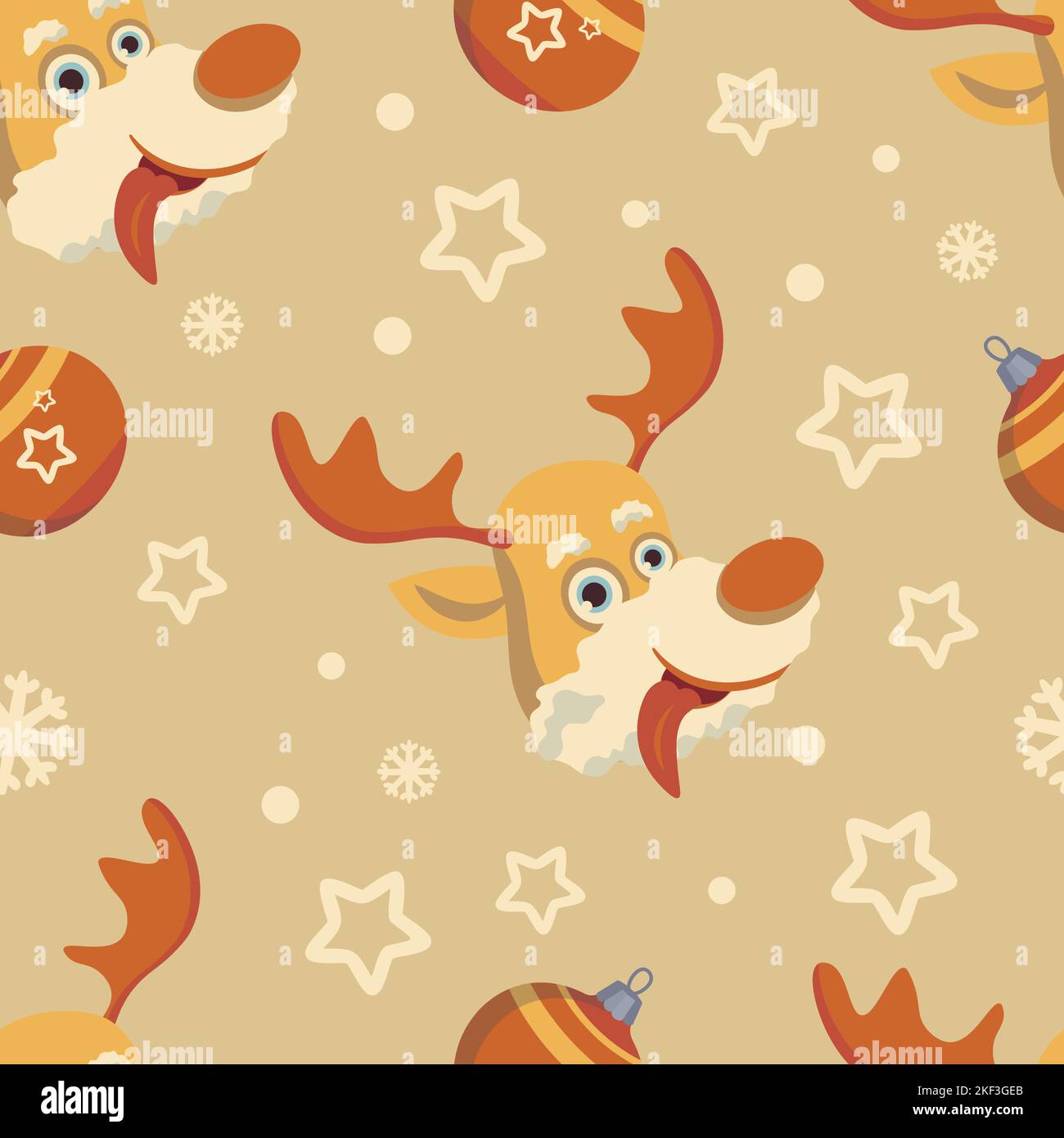 Seamless christmas pattern with cute deer illustration Stock Vector