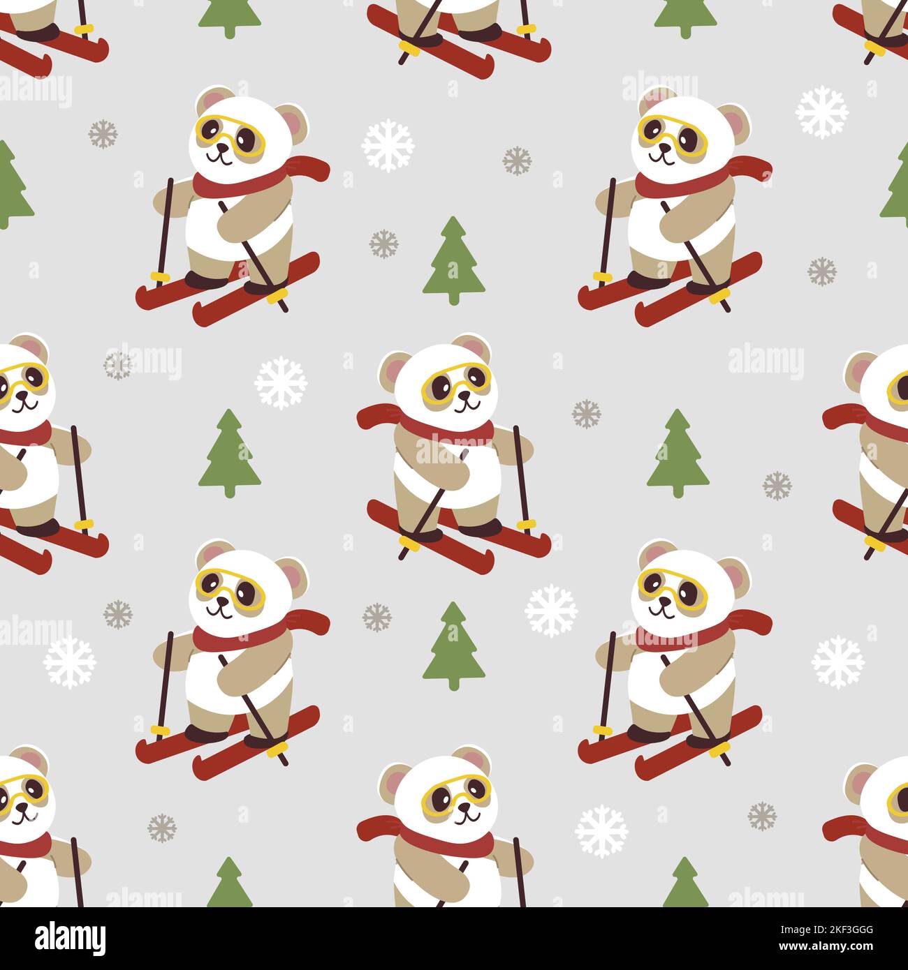 Seamless christmas pattern cute bear skiing in illustration Stock Vector