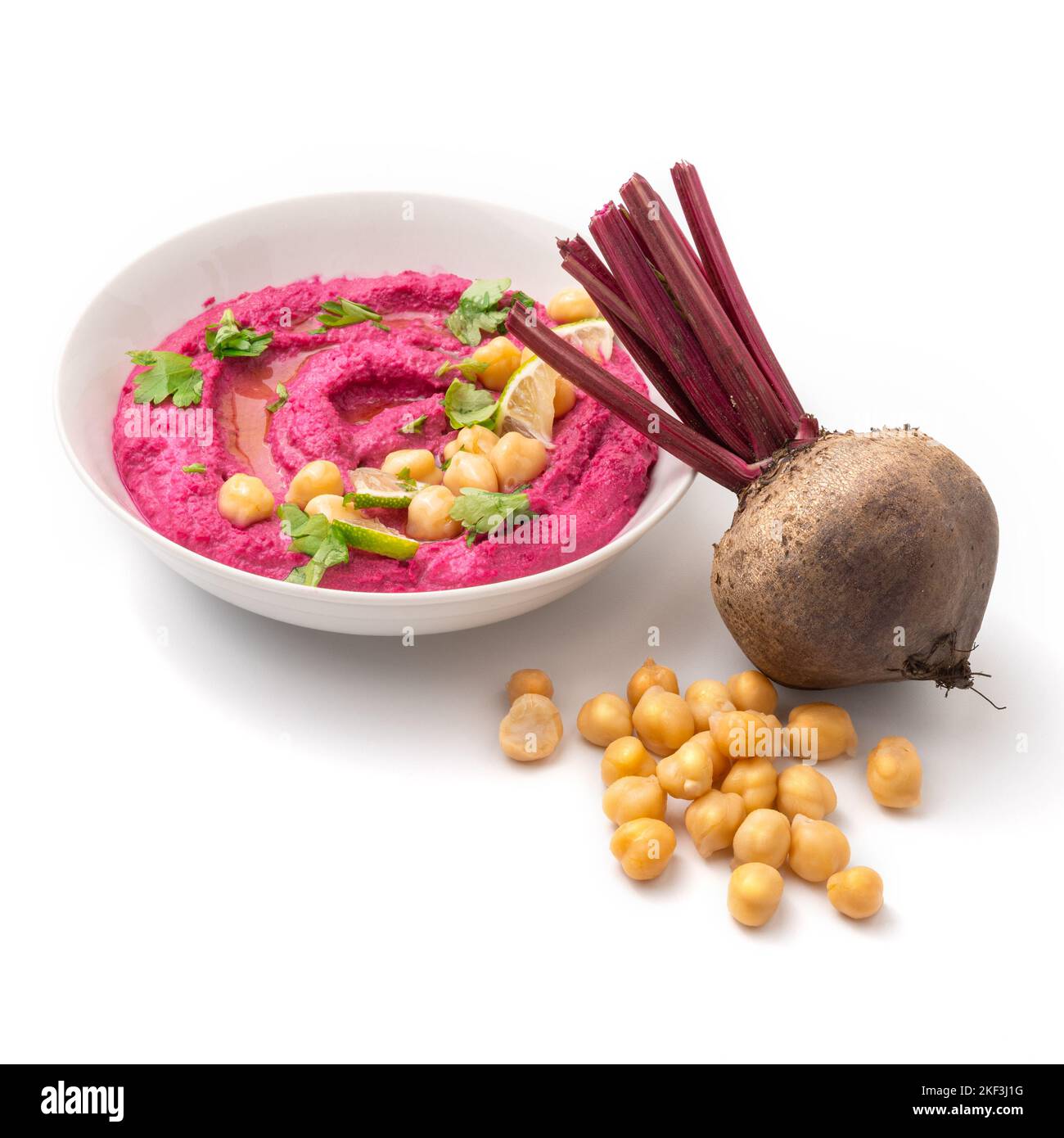 beetroot hummus isolated on white background Stock Photo