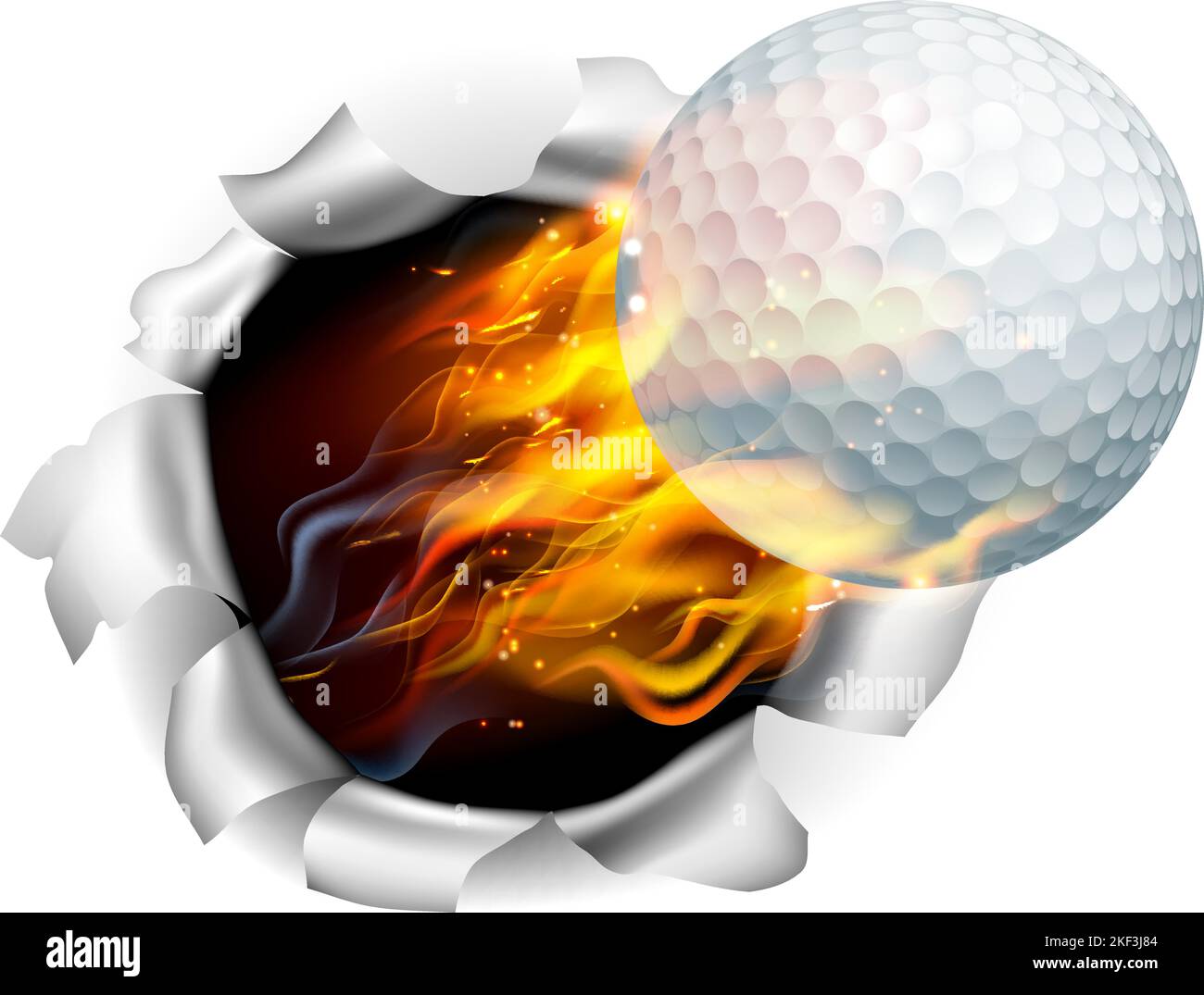 Golf Ball Flame Fire Breaking Background Stock Vector