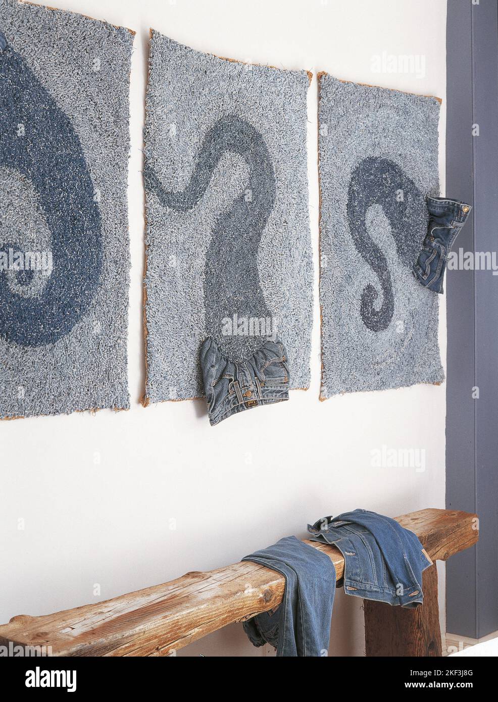 Three denim hooked rugs Stock Photo Alamy