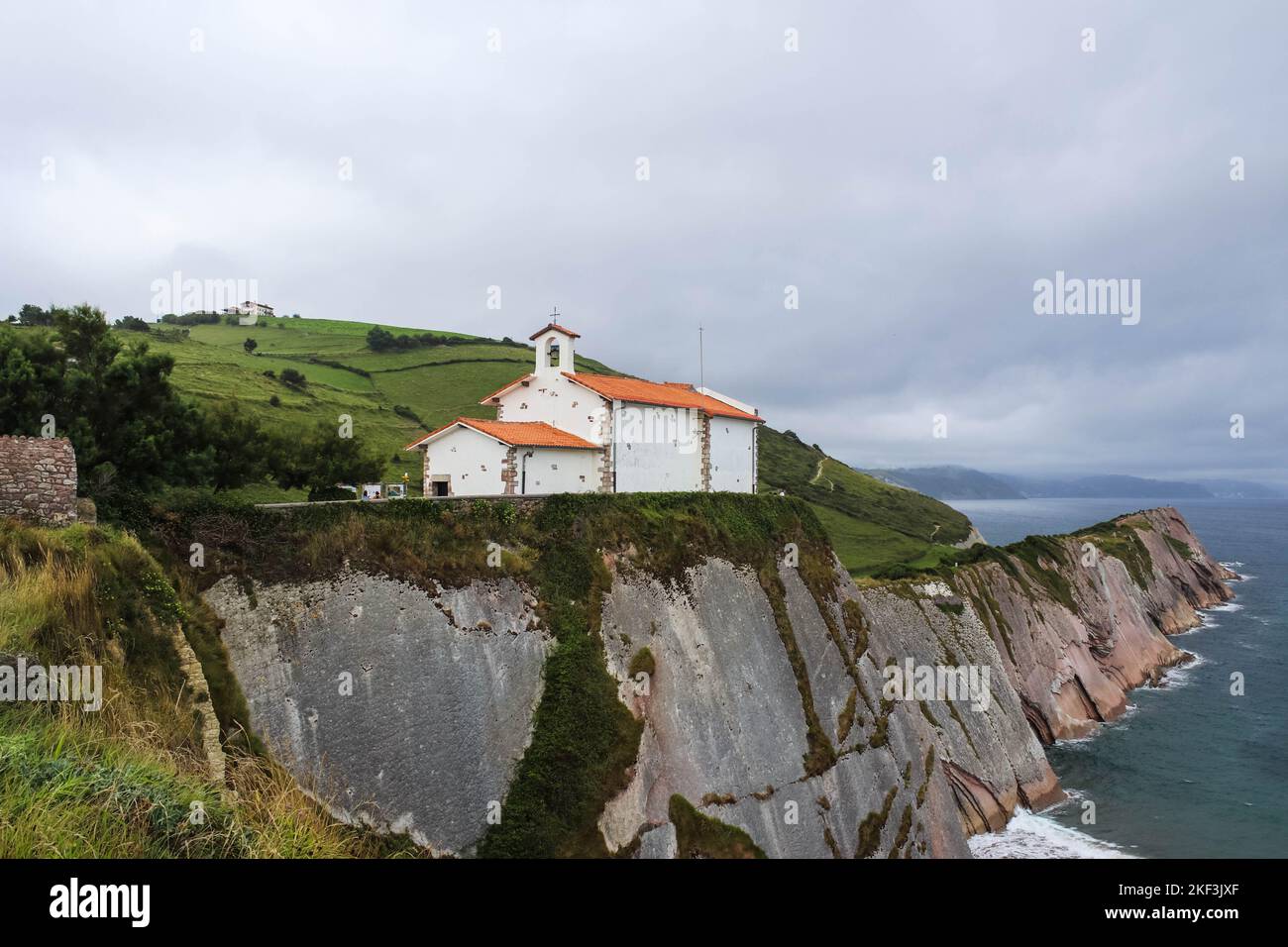 San Telmo Church, Zumaya (Zumaia), Guipuzcoa (Guipuzkoa), Basque Country - Up - Film 8 Apellidos Vascos location, Flysch, Cliffs, Nature, Cantabric Se Stock Photo