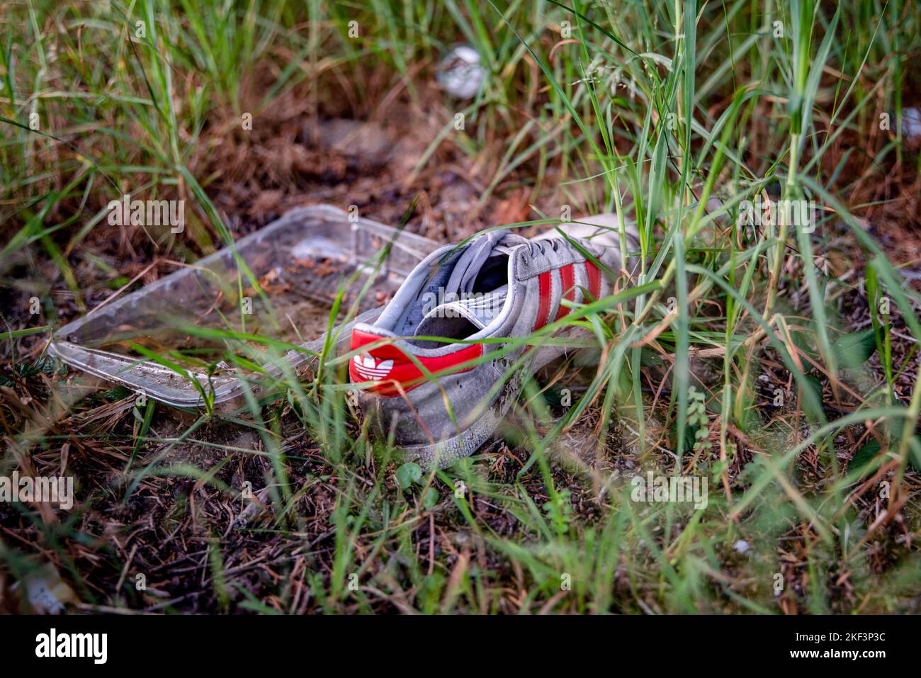 Barcelona Spain 15th Nov 2022 Abandoned Adidas Shoes Are Seen At barcelona-spain-15th-nov-2022-abandoned-adidas-shoes-are-seen-at
