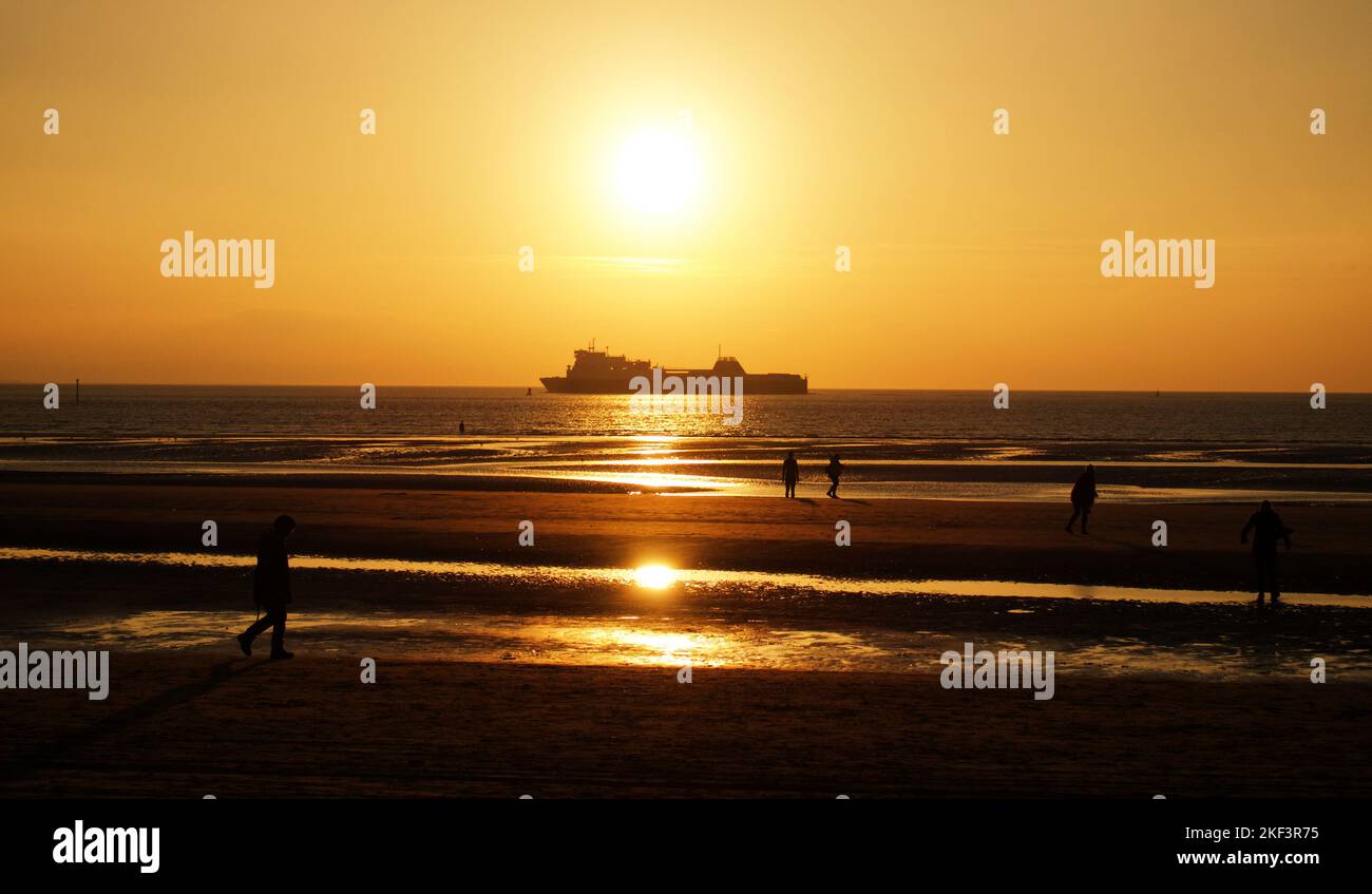 Sunset Crosby Beach Stock Photo Alamy