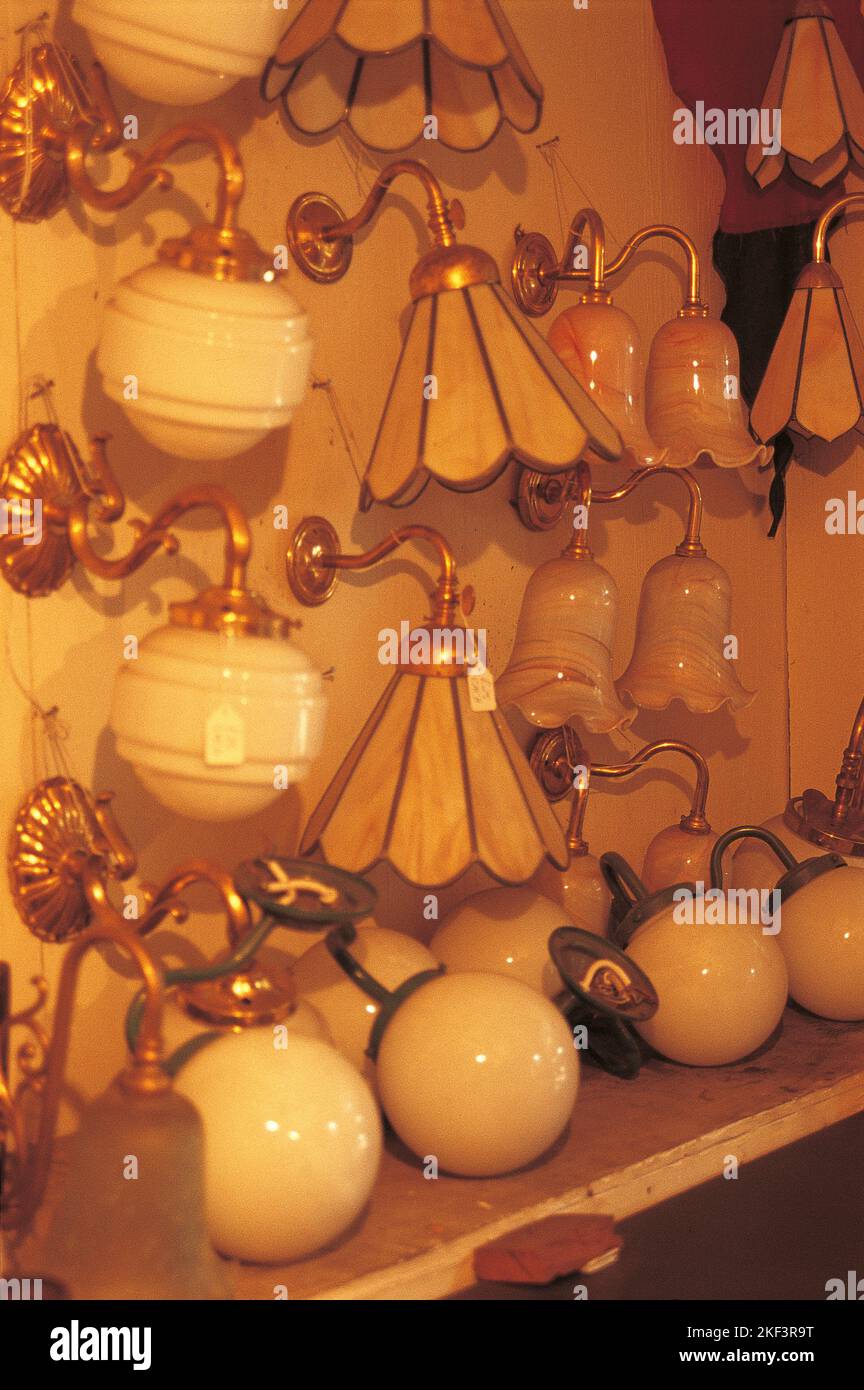 A selection of wall mounted glass lamps Stock Photo Alamy