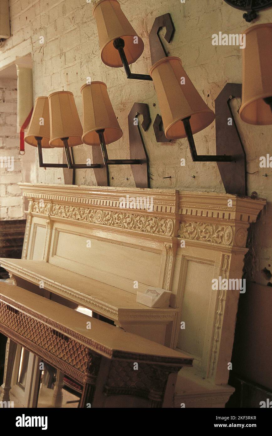 Wall mounted lamps, wooden furniture and fixtures Stock Photo Alamy