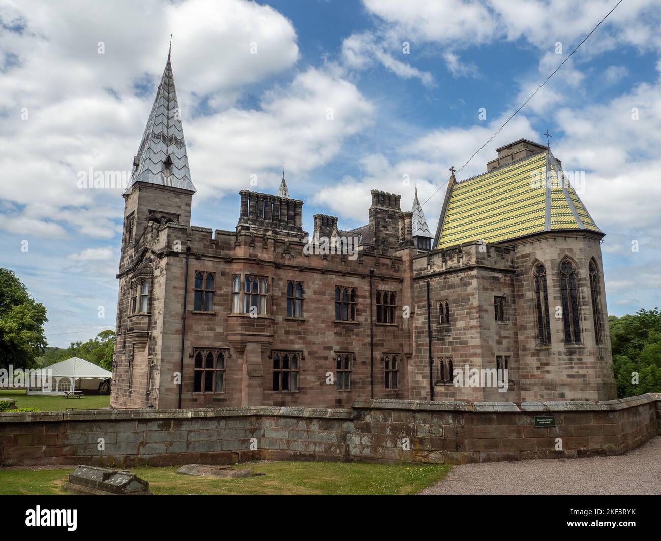 Alton Castle, a Gothic revival castle, in the village of Alton, Staffordshire, UK; mid 19th century by the architect Augustus Pugin Stock Photo