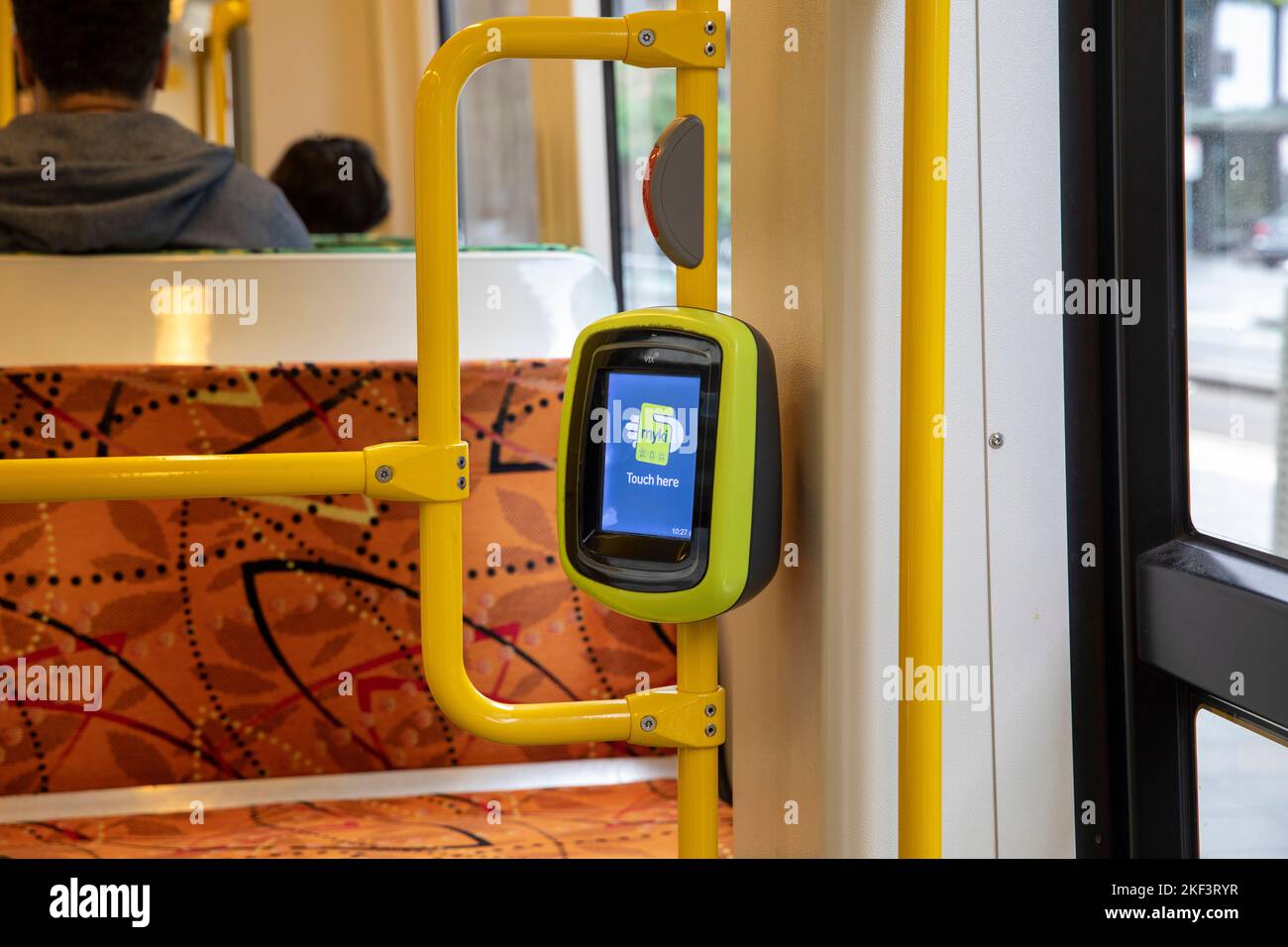 Interior of a Melbourne public transport tram and the travel card