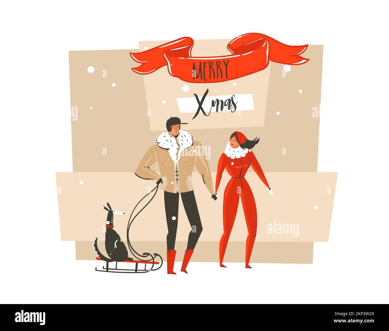 Hand drawn vector abstract Merry Christmas and Happy New Year cartoon ...