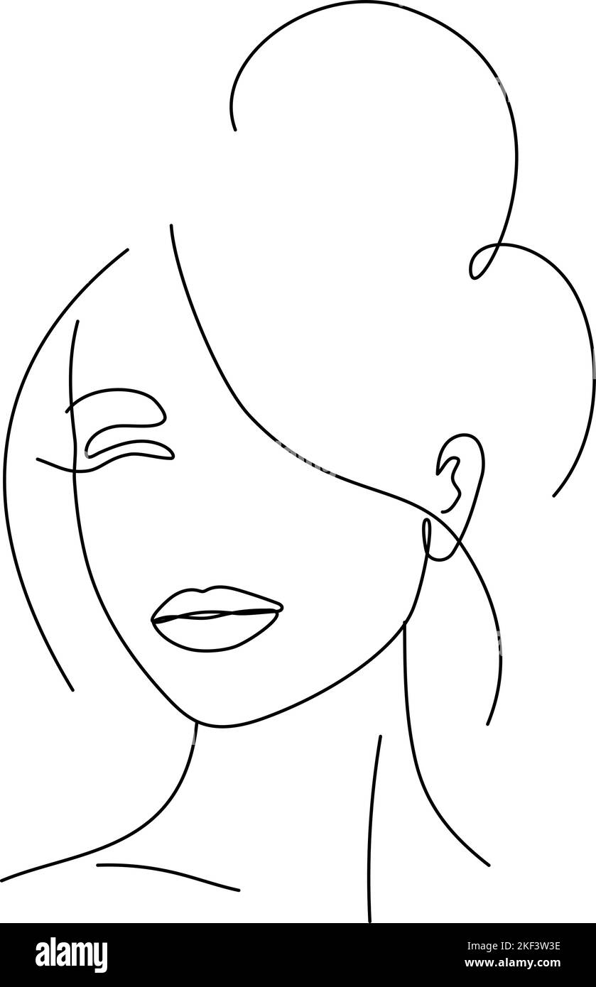 Line art trendy portrait of beautiful woman. Abstract face, beauty, minimalism and simplicity 