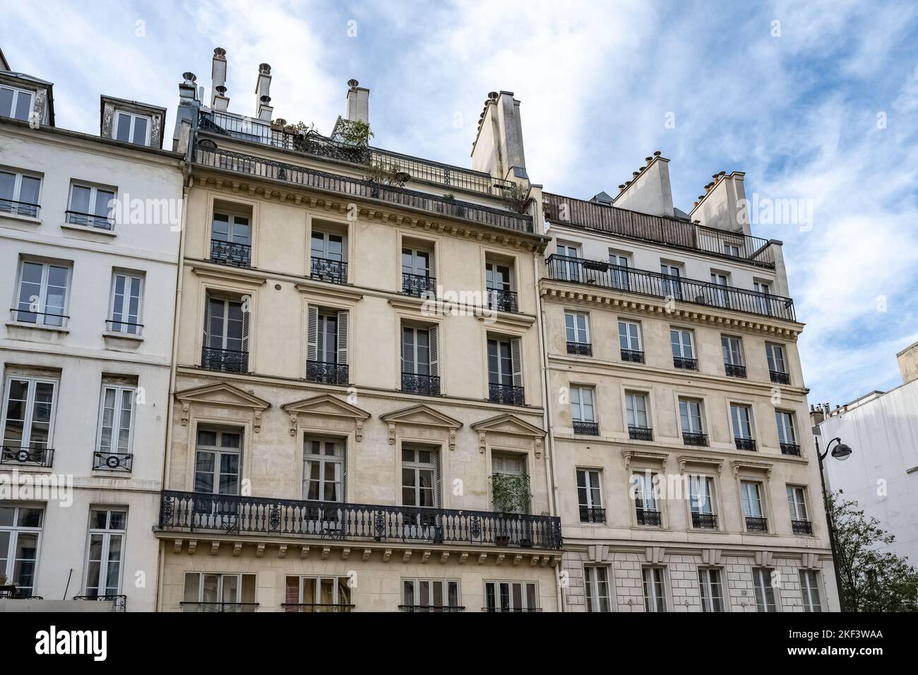 Paris, beautiful buildings in the Marais, rue SaintAntoine in the 4th