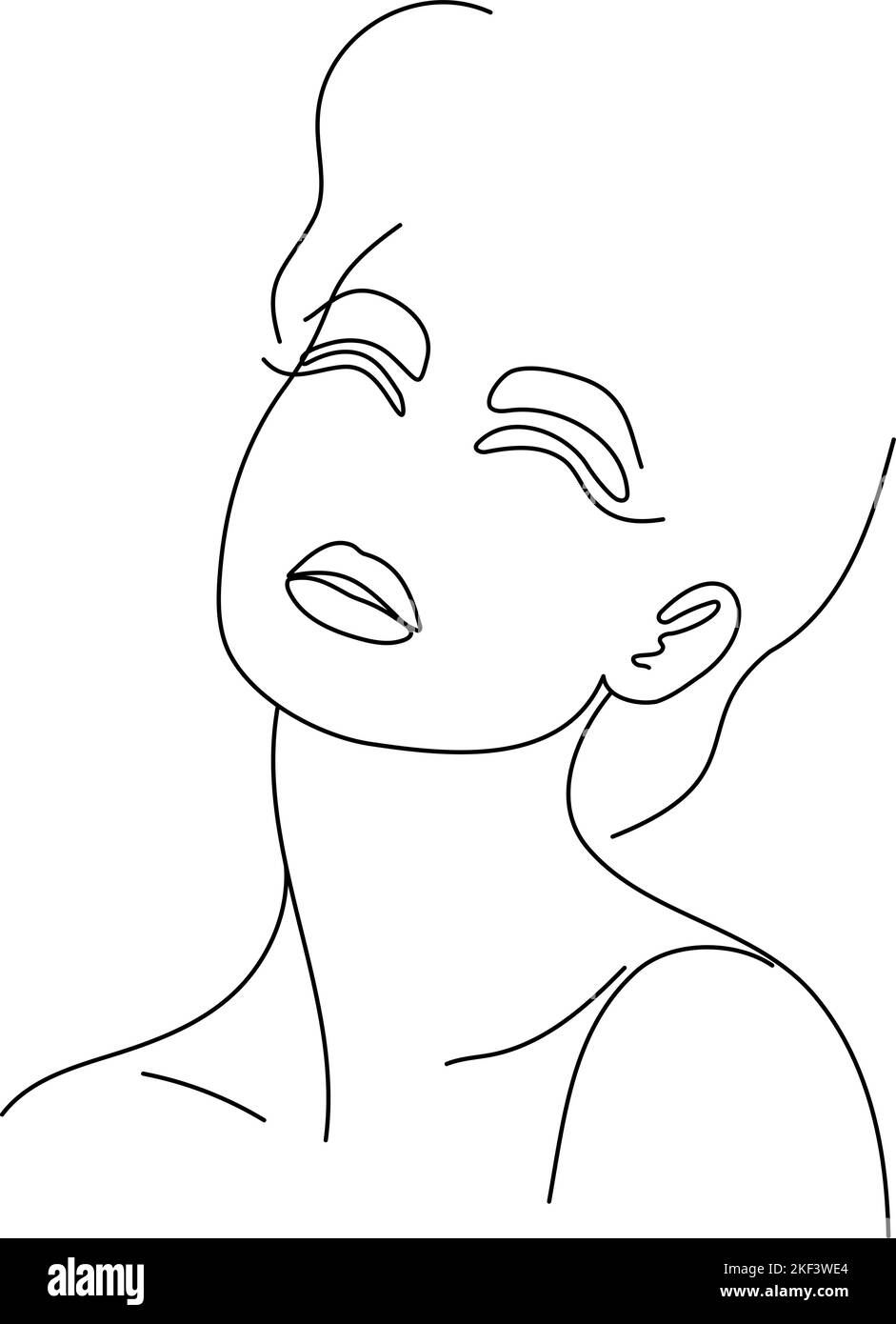 Beautiful woman line art vector portrait. Abstract face, beauty, minimalism and simplicity Stock 