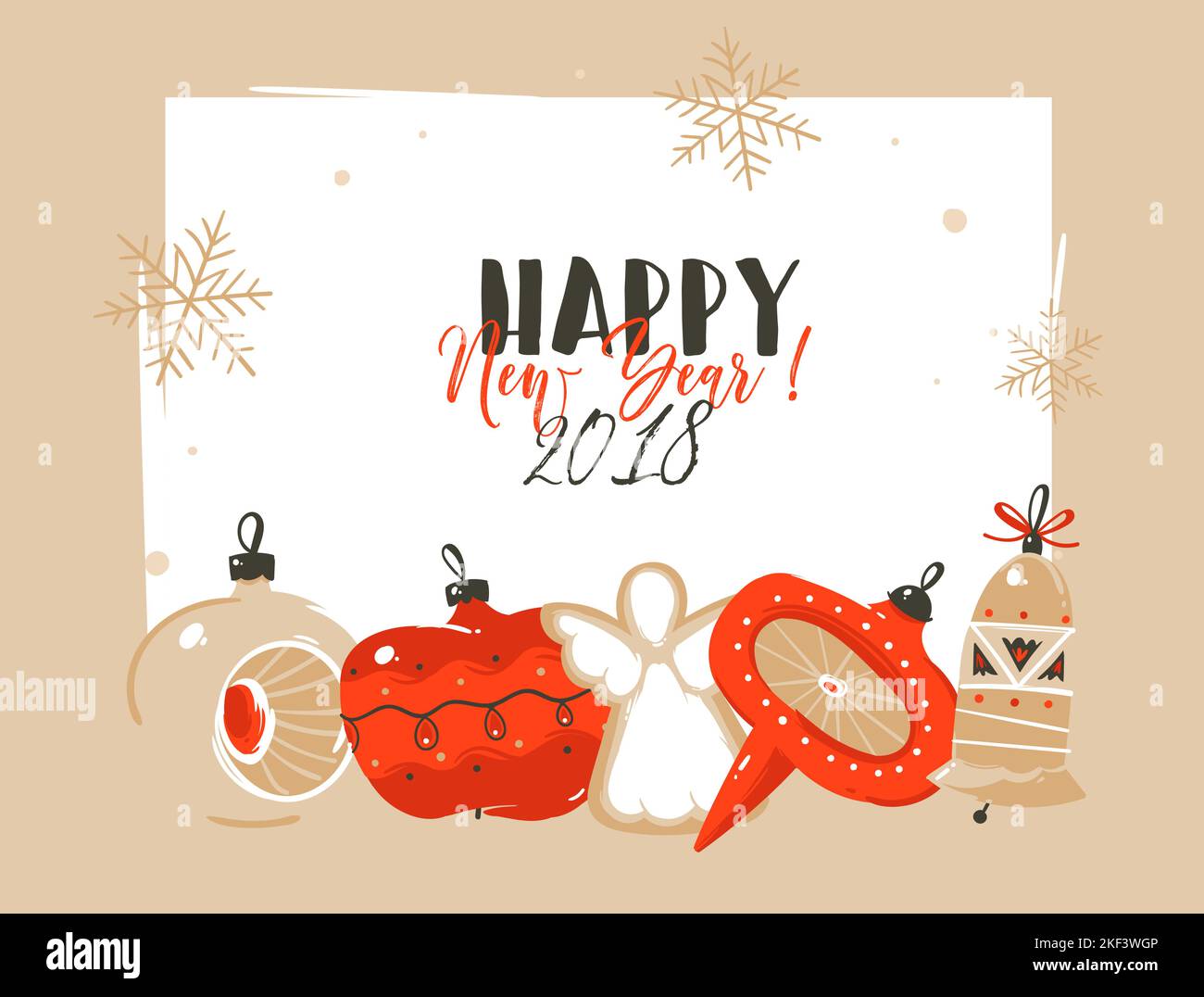 Hand drawn vector abstract Merry Christmas and Happy New Year 2018 time ...