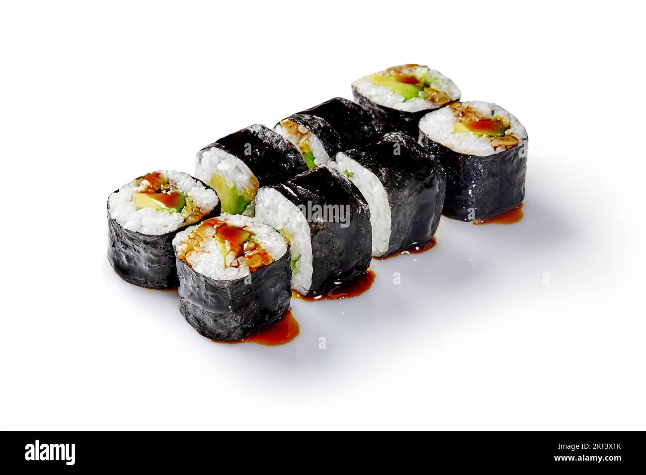 Pieces of maki rolls with avocado dressed with unagi sauce Stock Photo