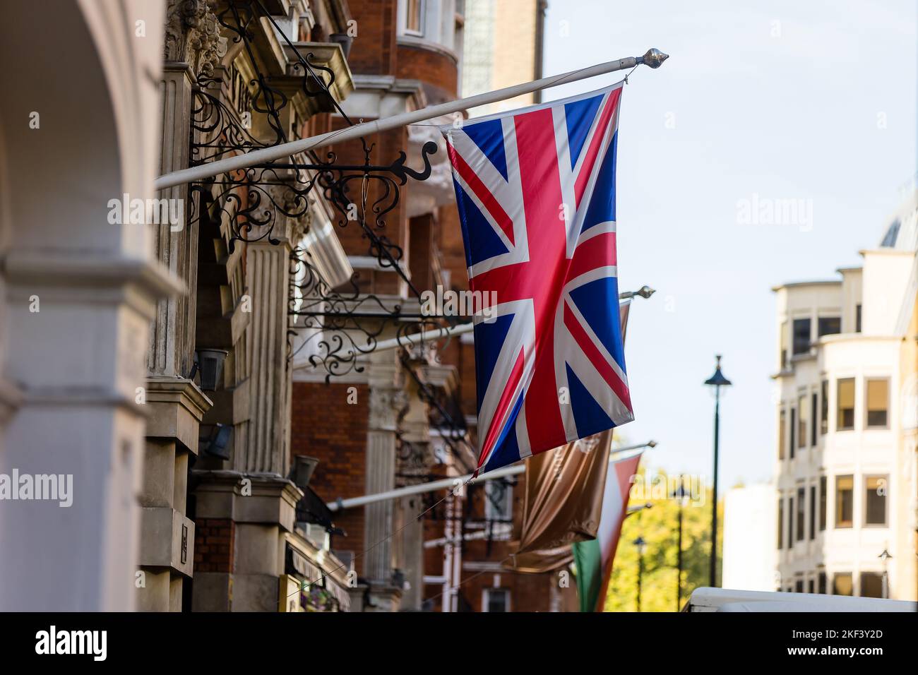 British flag waving in the wind in London, England (UK Stock Photo Alamy