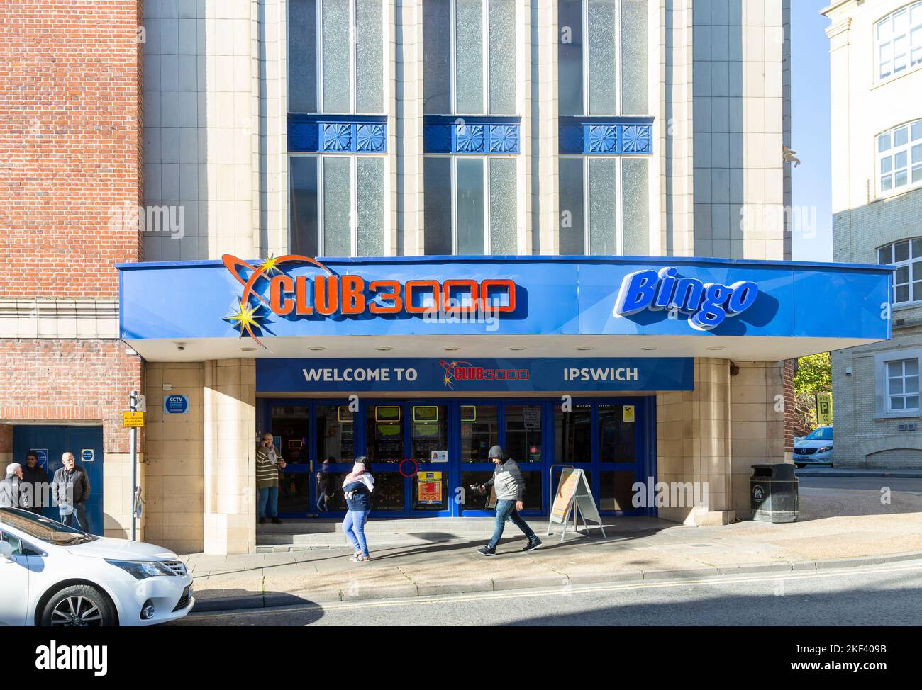 Entrance exterior to Club3000 bingo hall, Ipswich, Suffolk, England, UK former Odeon Cinema 1936