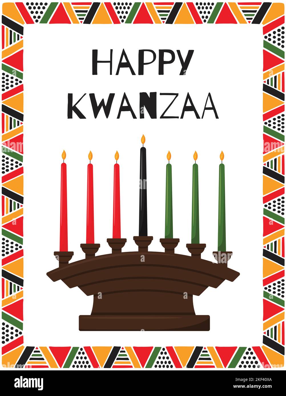 Happy Kwanzaa. Greeting card with traditional candle holder Kinara