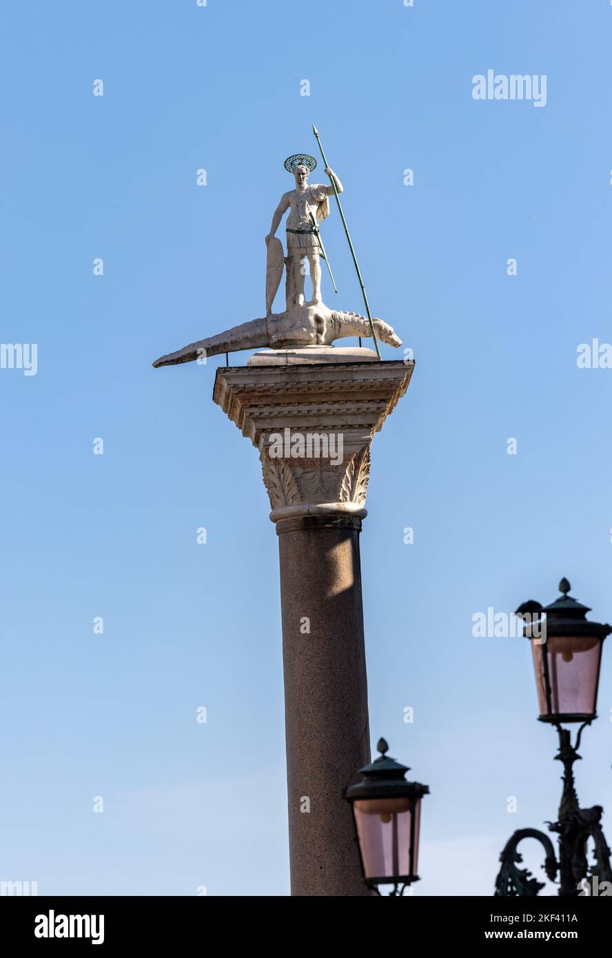 Venice, italy - Piazetta - sculpture of St. Theodore, first patron of Venice Stock Photo