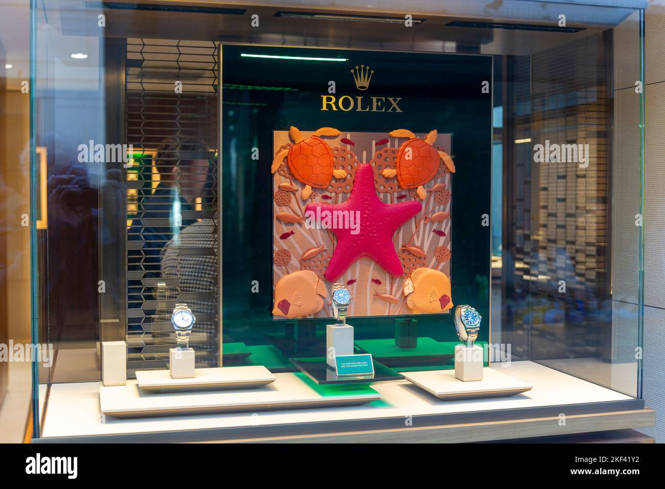 Rolex shop window display, Robert Gatward jewellers, Ipswich, Suffolk, England, UK Stock Photo