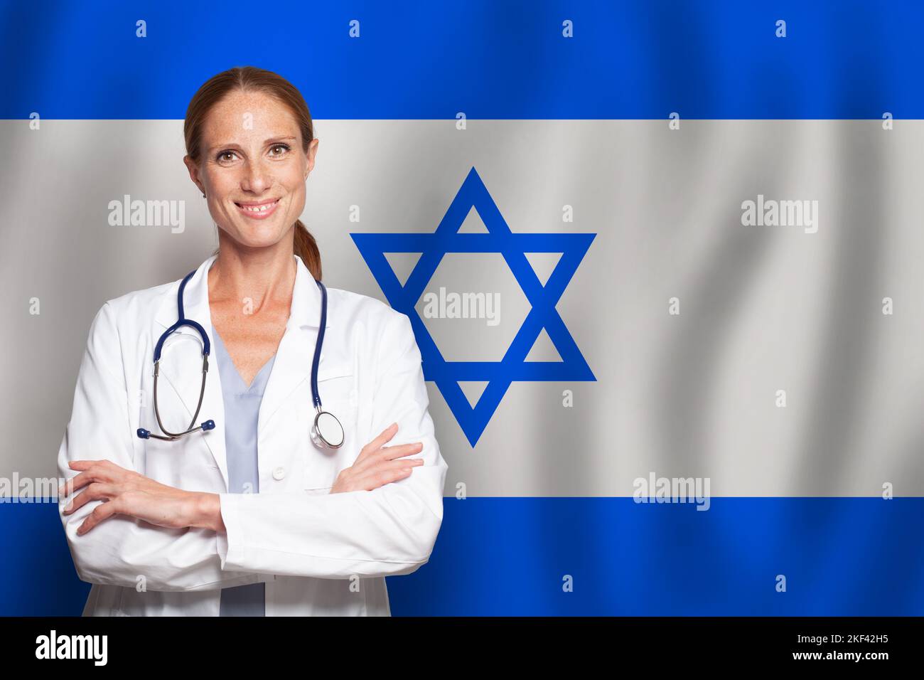 Izraeli general practitioner doctor gp on the flag of Izrael Stock Photo