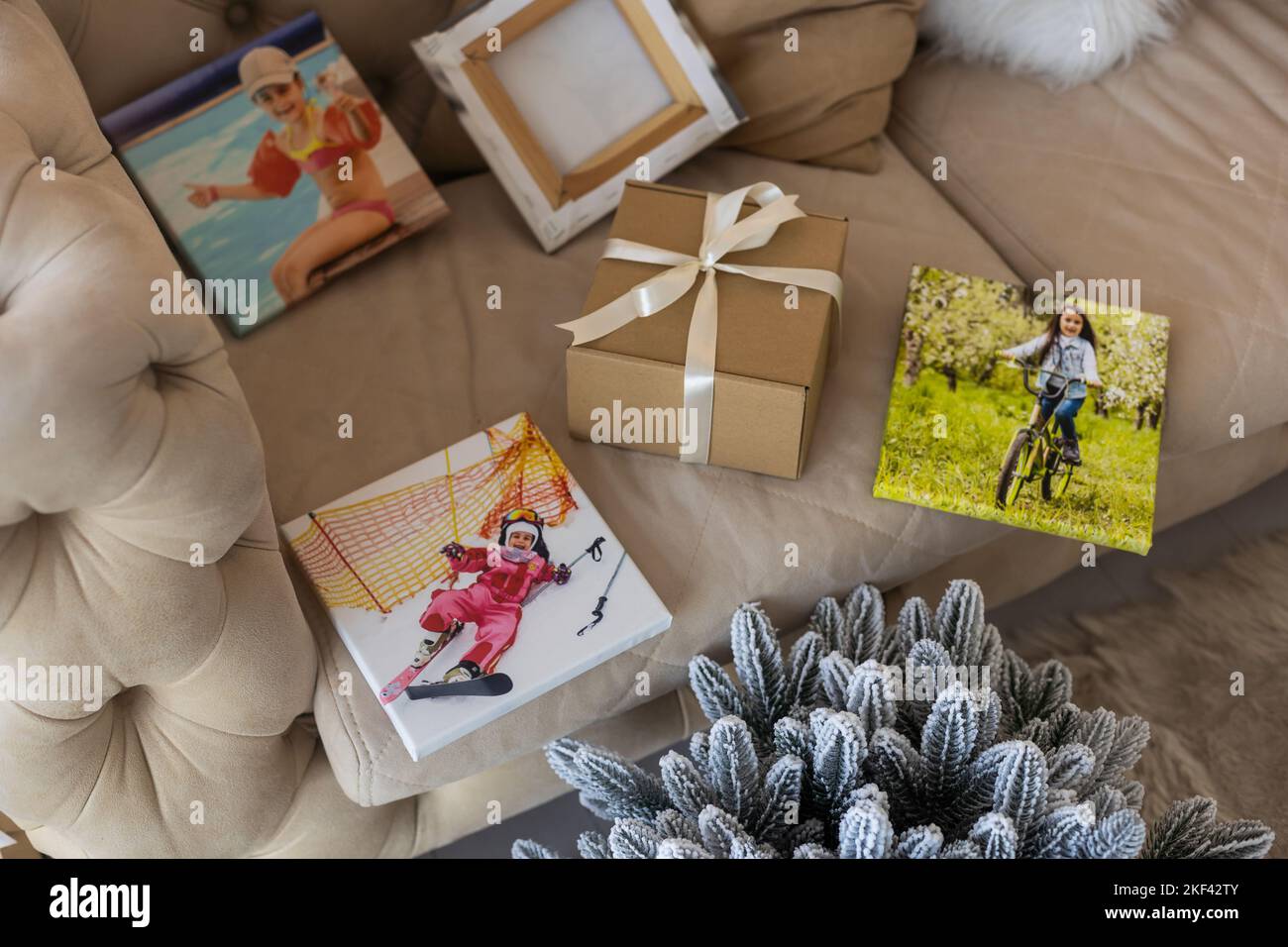 Gallery wrapped canvas photo prints stretched onto frame Stock Photo