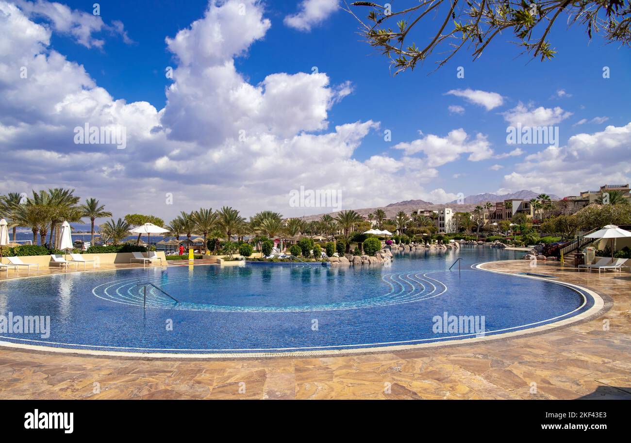 Main swimming pool Movenpick Tala Bay Aqaba Jordan Stock Photo