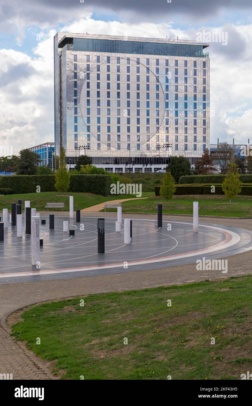 The Milton Keynes Rose in Campbell Park with La Tour Hotel in the