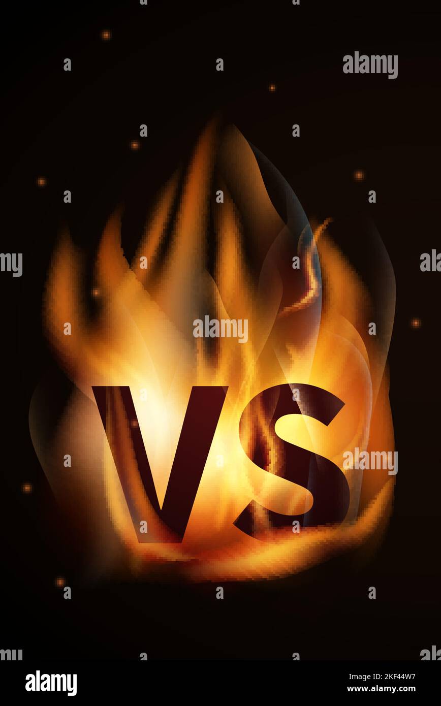 Burning vs sign. Versus logo with realistic flame Stock Vector Image