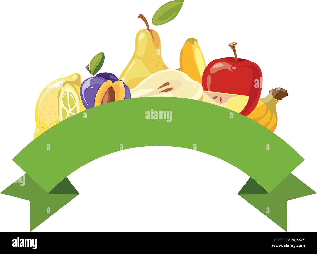 Organic fruits emblem. Cartoon fresh food badge Stock Vector