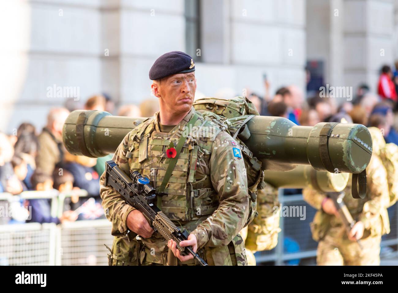 106 (Yeomanry) Regiment Royal Artillery at the Lord Mayor's Show parade in the City of London, UK. Starstreak HVM (High Velocity Missile) Stock Photo