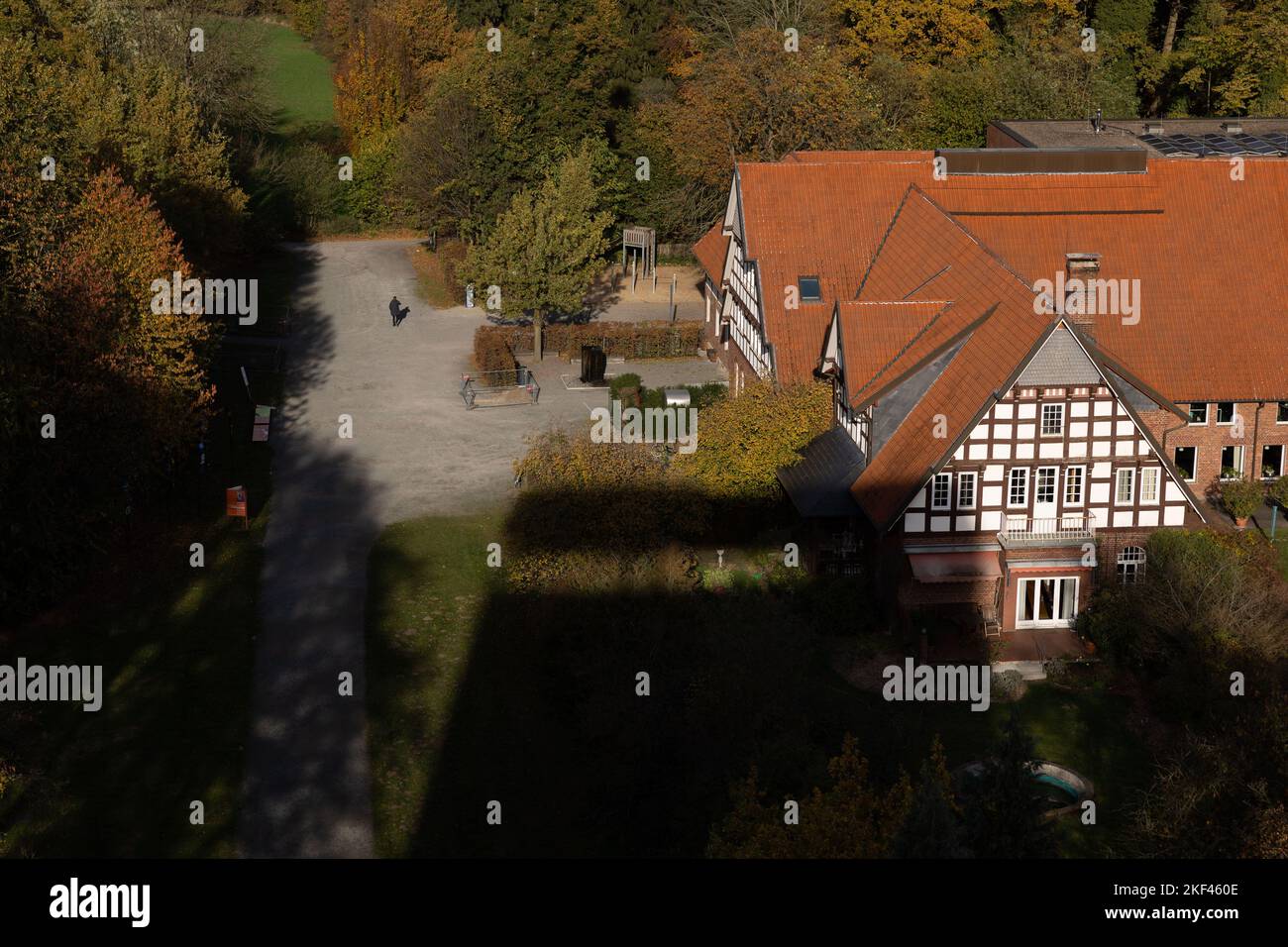 15 November 2022, Lower Saxony, Bramsche: View of the area of the museum 'Varusschlacht im Osnabrücker Land - Museum und Park Kalkriese'. A new scientific method confirms Kalkriese as the site of the Varus Battle. A legion-specific metallurgical fingerprint proves the legion of Varus at Kalkriese. (to dpa: 'Metal analysis speaks for Kalkriese as the site of the Varus Battle') Photo: Friso Gentsch/dpa Stock Photo