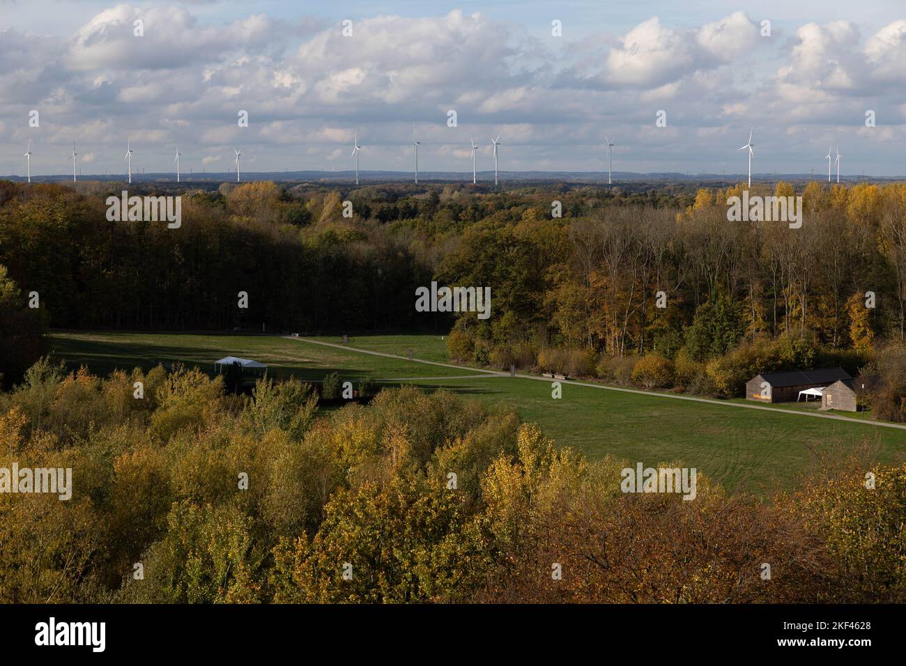 15 November 2022, Lower Saxony, Bramsche: View of the excavation site from the museum 'Varusschlacht im Osnabrücker Land - Museum und Park Kalkriese'. A new scientific method confirms Kalkriese as the site of the Varus Battle. A legion-specific metallurgical fingerprint proves the legion of Varus at Kalkriese. (to dpa: 'Metal analysis speaks for Kalkriese as the site of the Varus Battle') Photo: Friso Gentsch/dpa Stock Photo